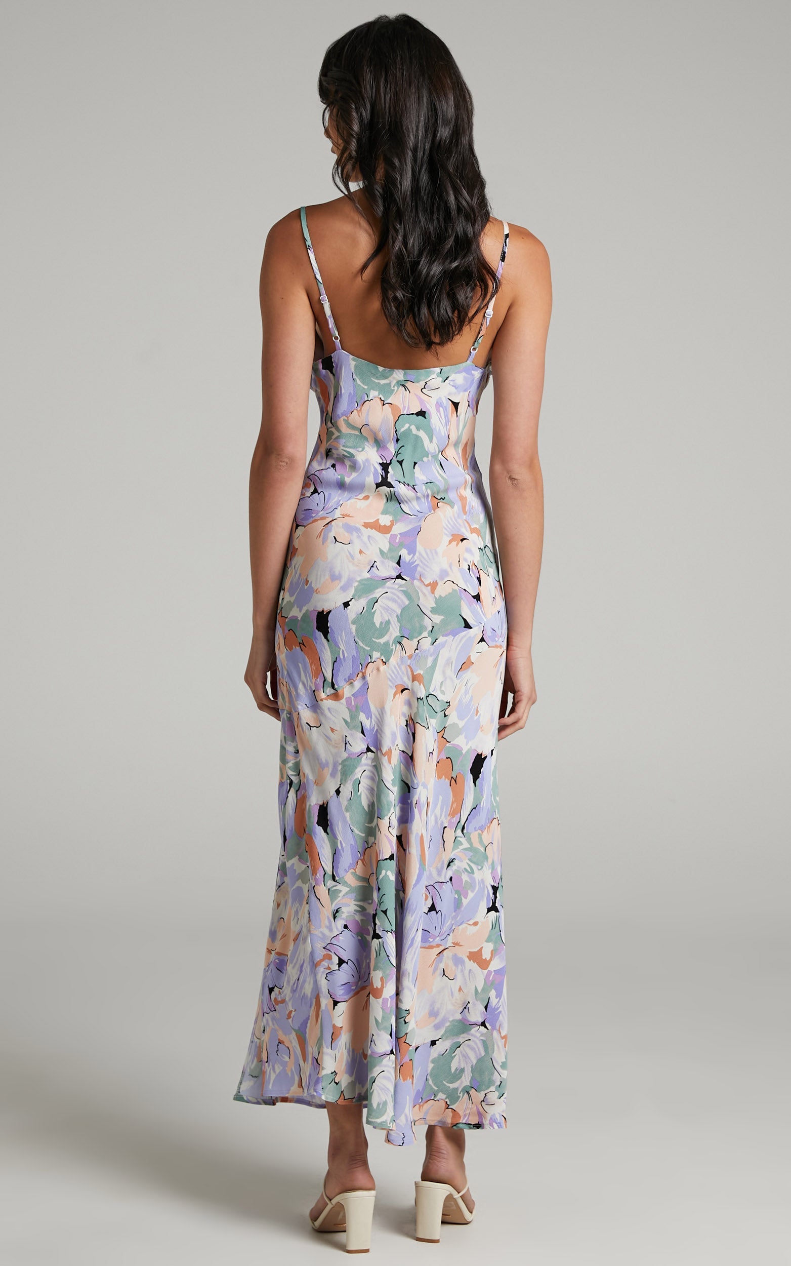 Lindie Midi Slip  Dress in Purple Floral