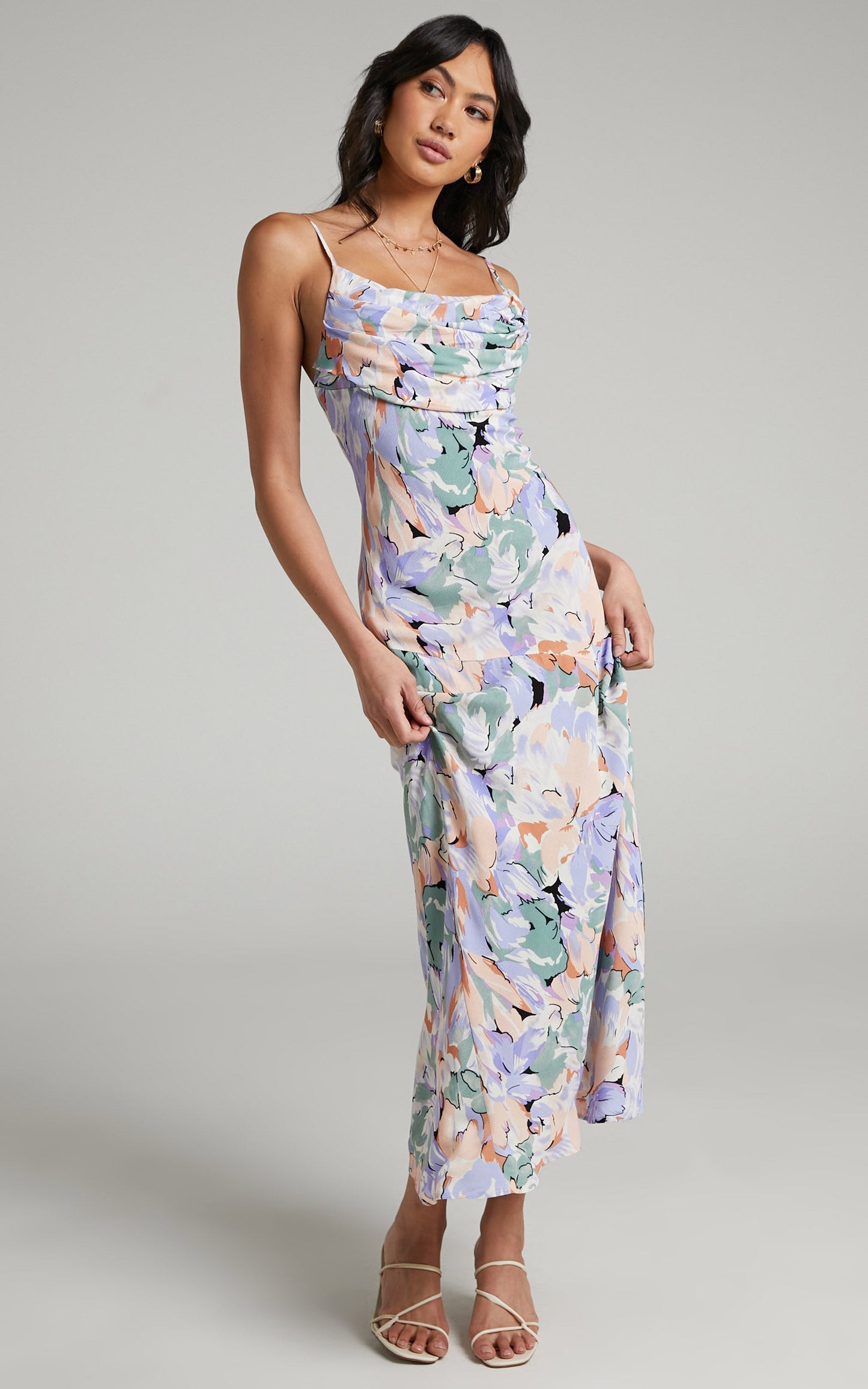 Lindie Midi Slip  Dress in Purple Floral