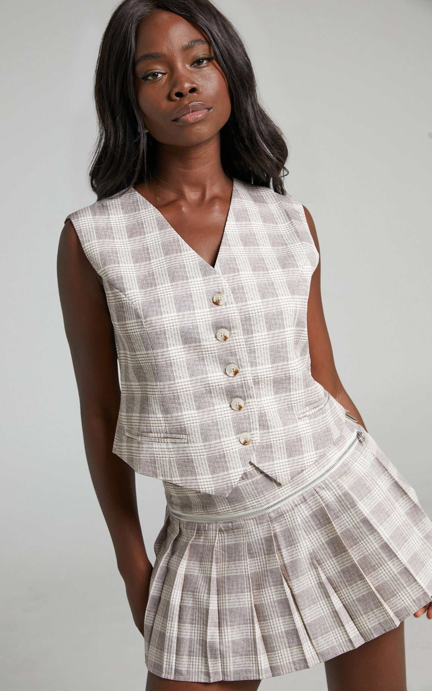 Lioness - Brentwood Vest in Beige Check