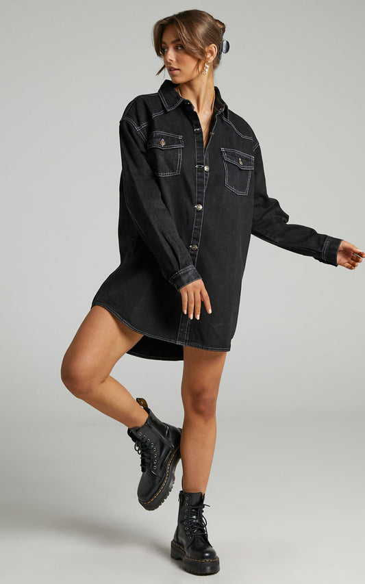 Lioness - Heavy Metal Shirt Dress in Black
