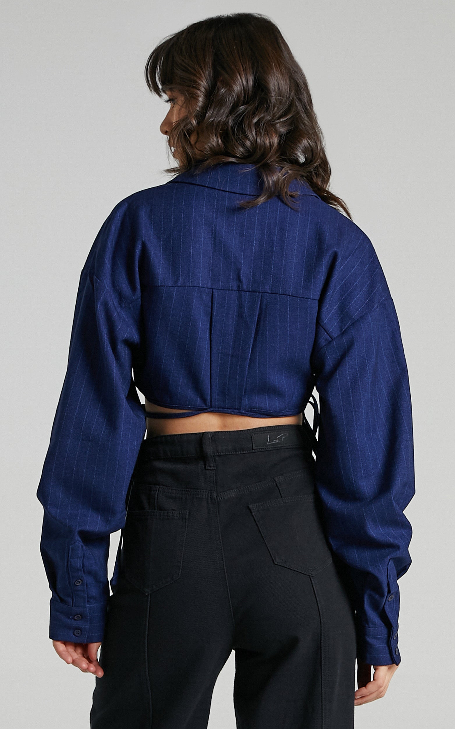 Lioness - Hideaway Crop Shirt in Midnight Pinstripe