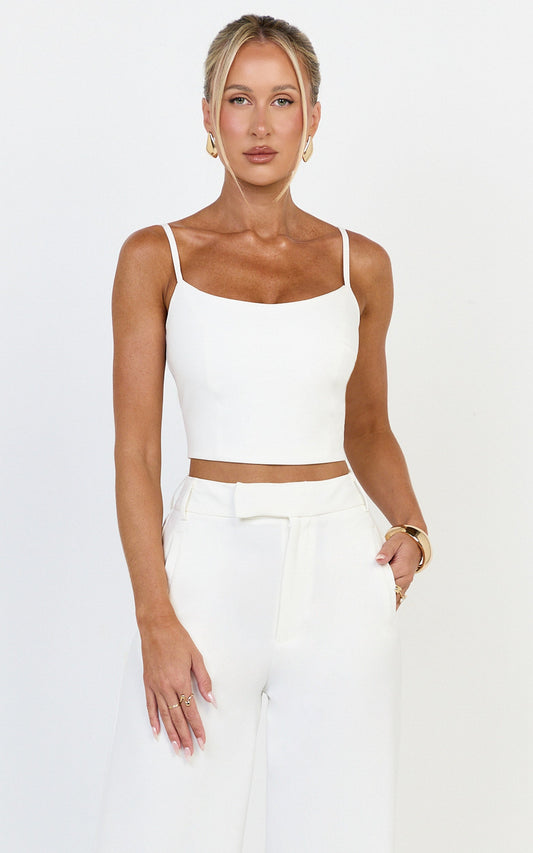 Liora Top - Pin Tucked Scoop Neck Top in White
