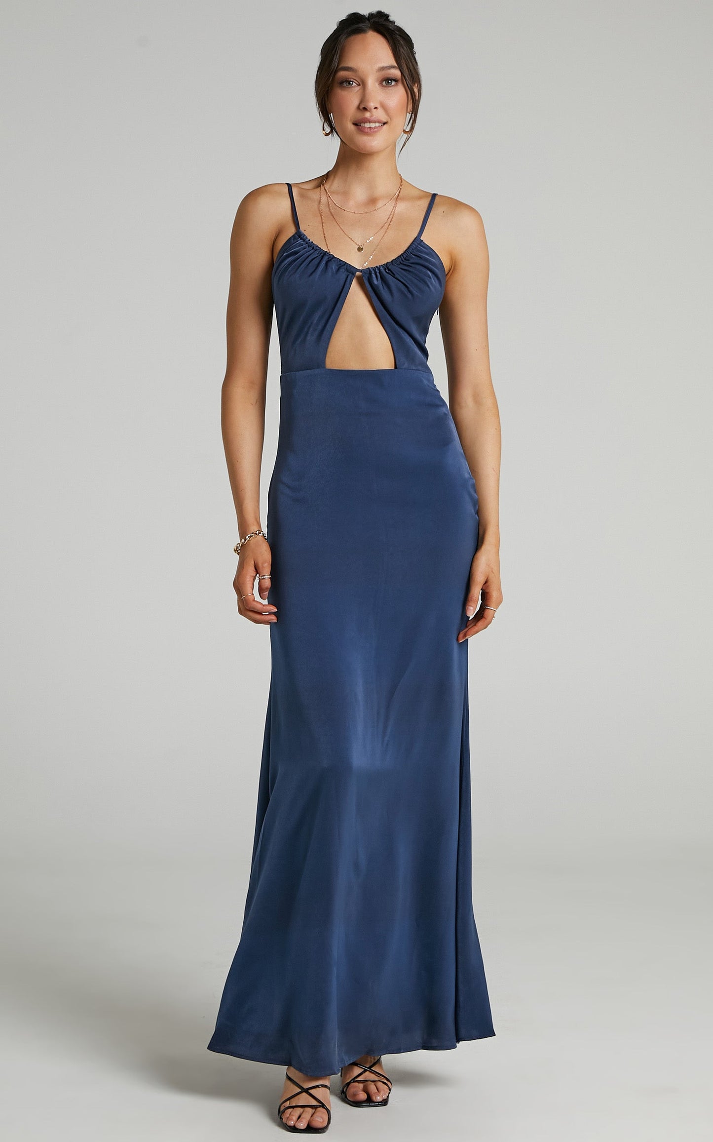 Lisah Maxi Dress in Navy Satin