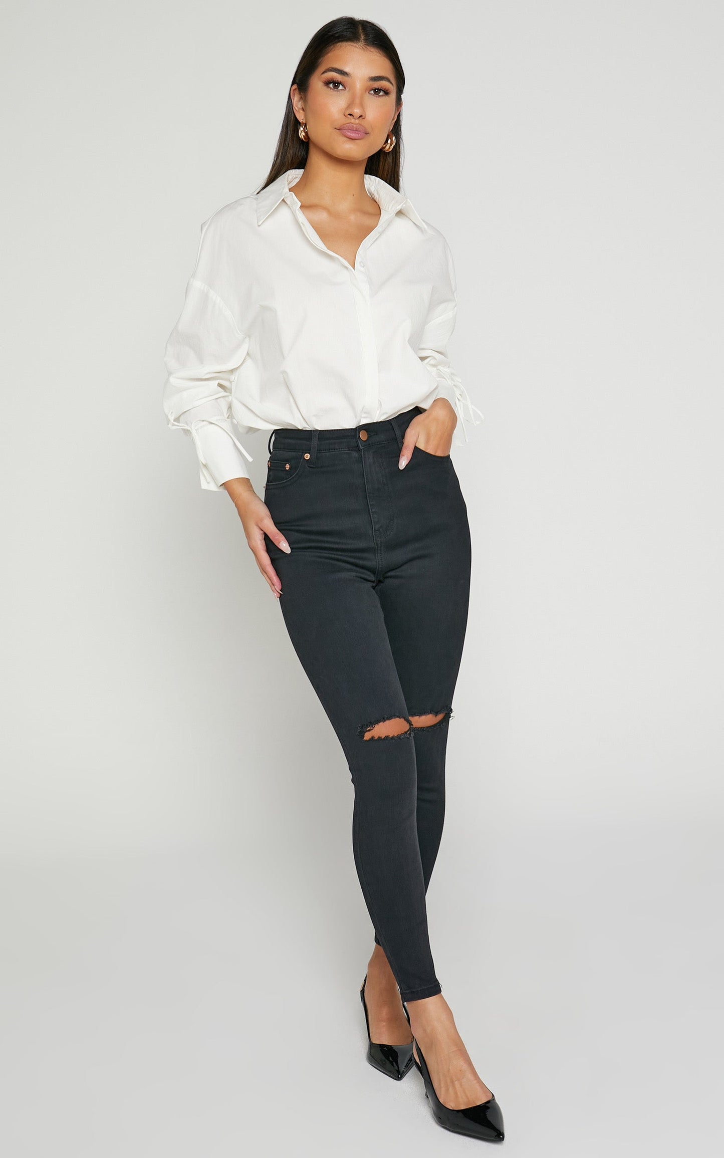 Lisbon Jeans - Contour Fitted Split Denim Jeans in Black