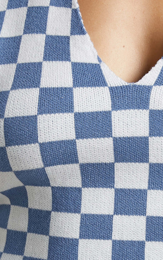 Livy Halterneck Top in Blue Check