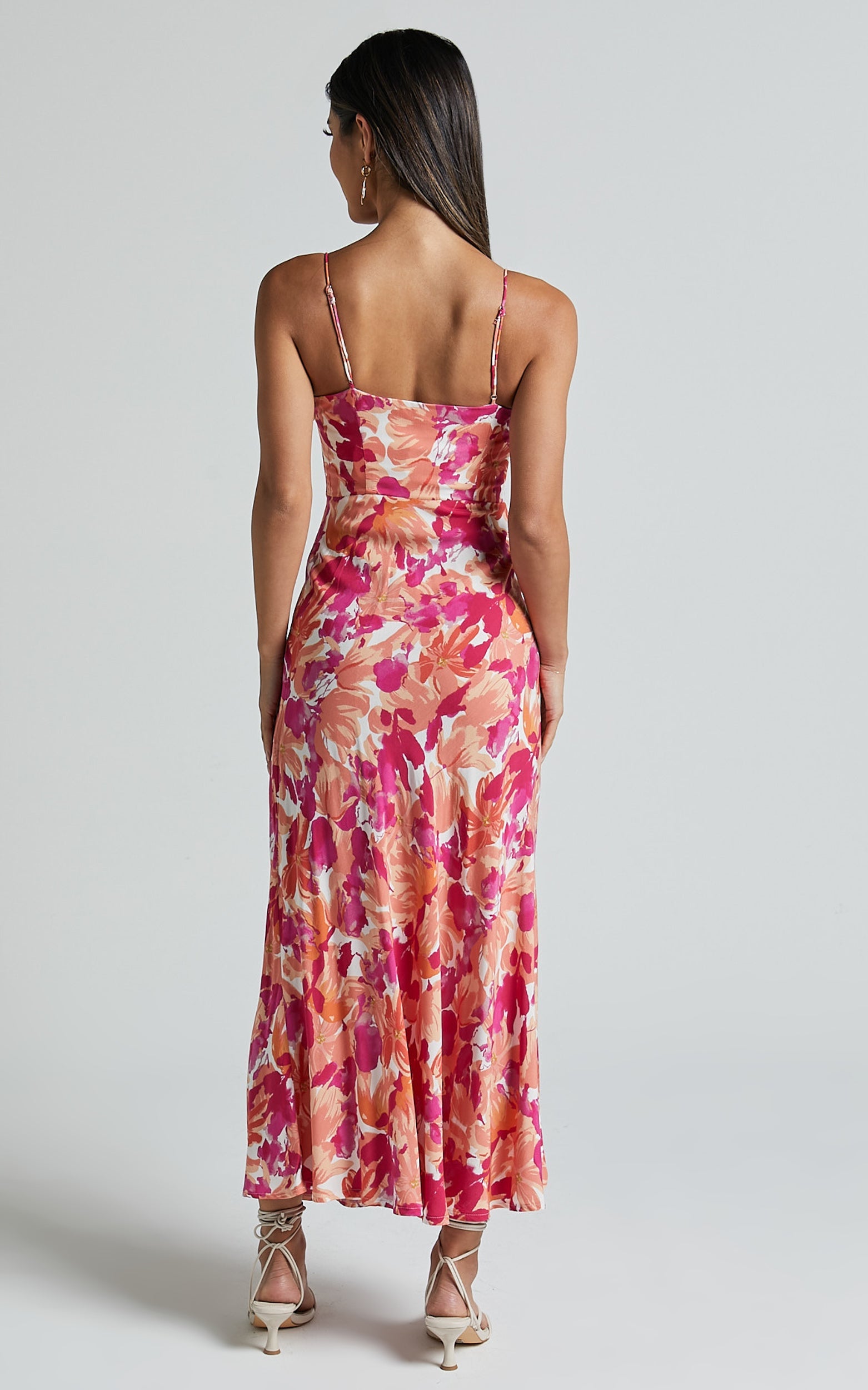 Lochlan Midi Dress - Cup Bust Sleeveless Dress in Pink Floral