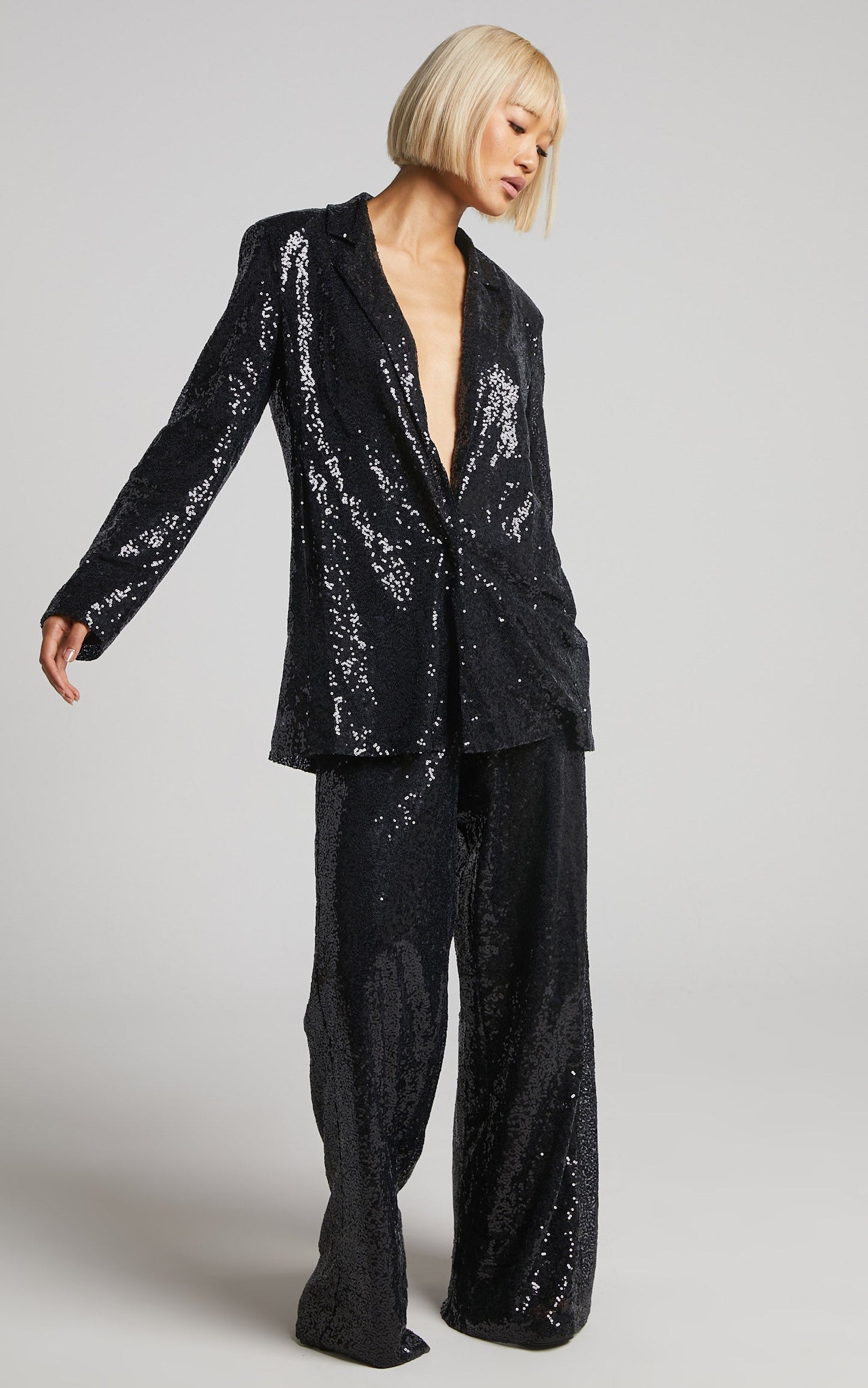 Looma Blazer - Sequin Relaxed Fit Blazer in Black