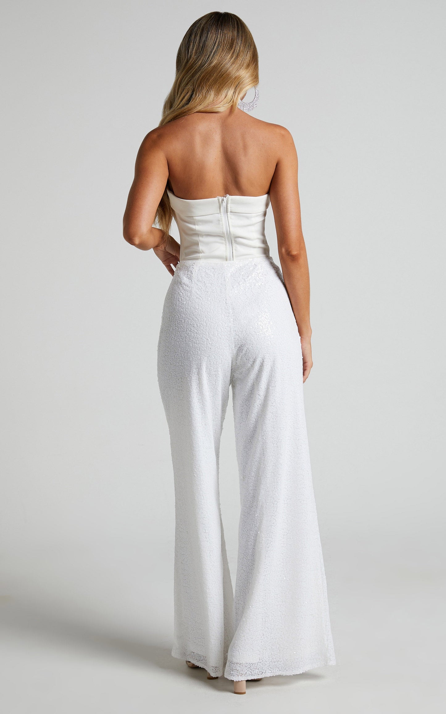 Looma Sequin Pants - High Waisted Super Wide Leg Pants in White