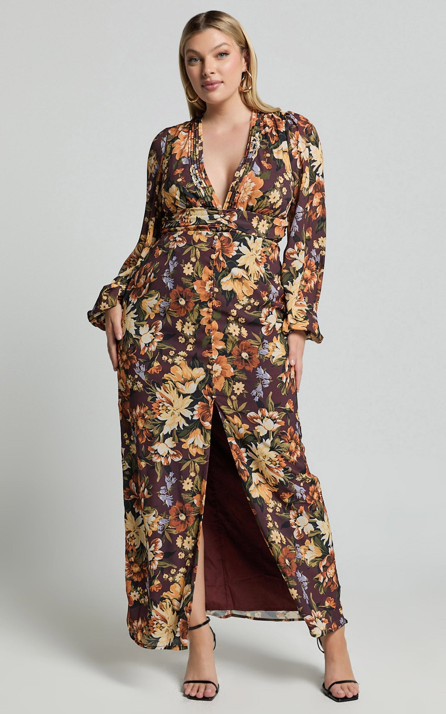Lorelei Maxi Dress - V Neck Balloon Sleeve Dress in Indulgent Bloom