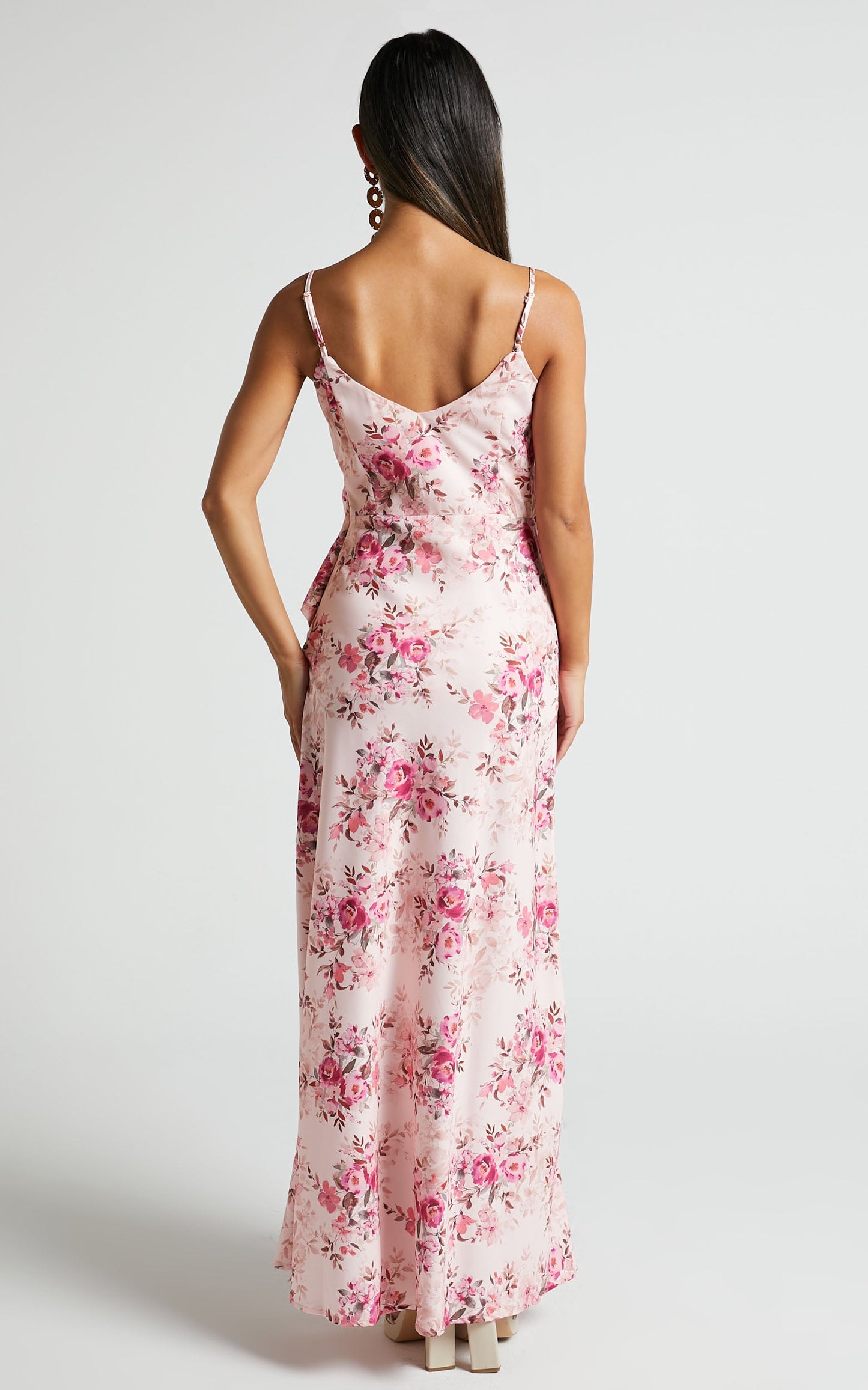 Loreli Midi Dress - Ruffle Detail Slip Dress in Garden Floral