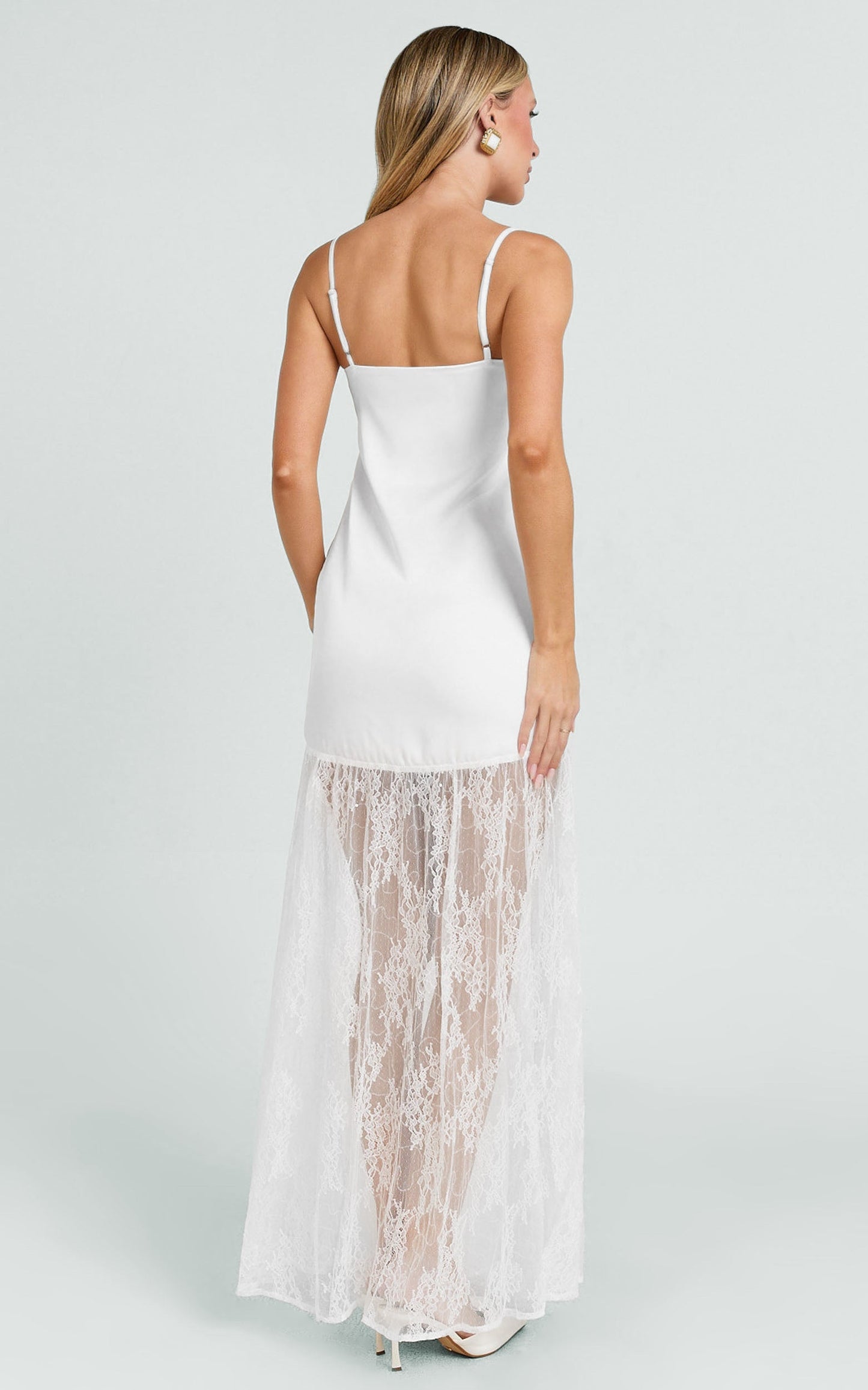 Loren Maxi Dress - Square Neck Contrast Skirt Dress in White
