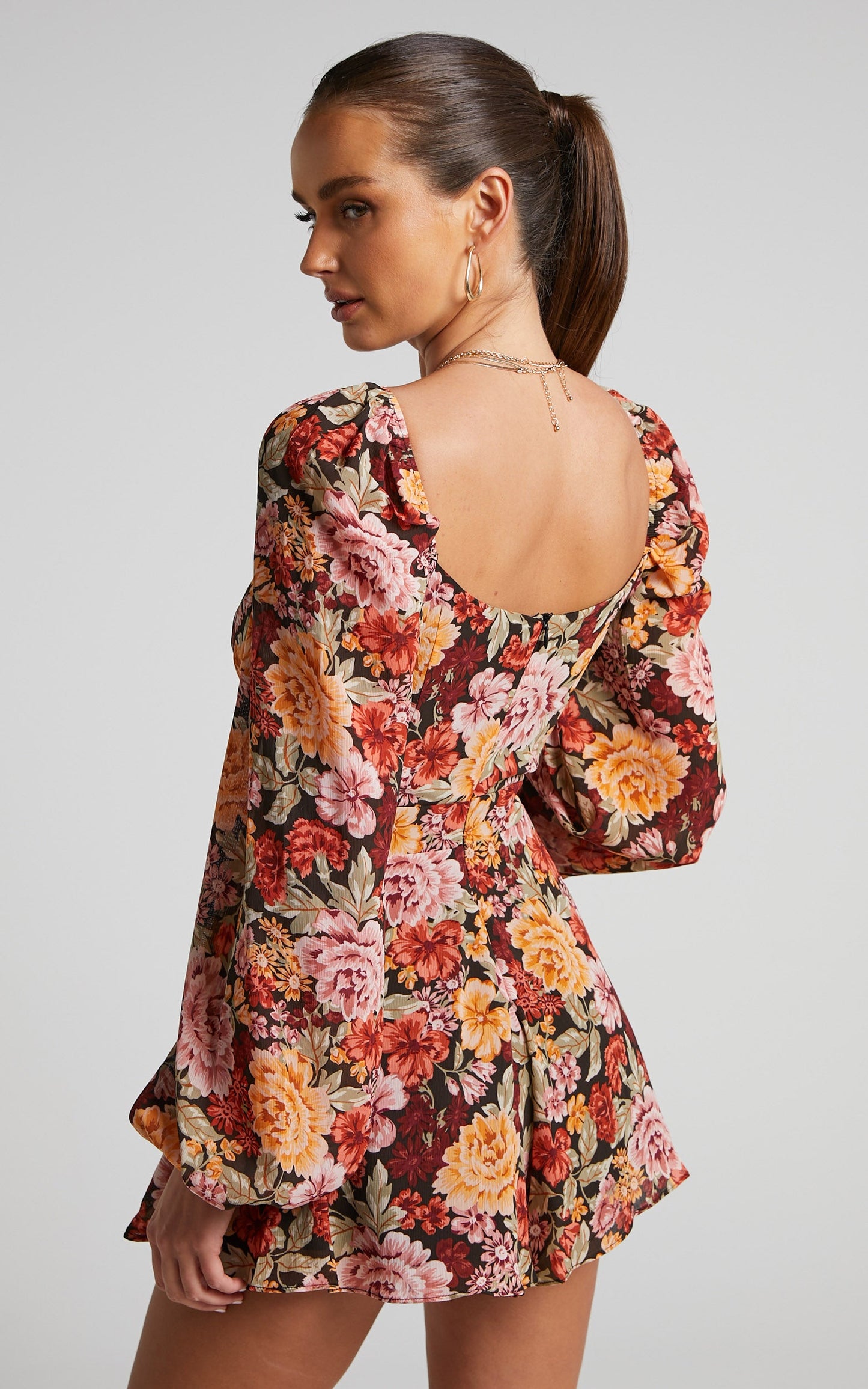 Lorie Playsuit - Long Sleeve Sweetheart Playsuit in Boheme Floral