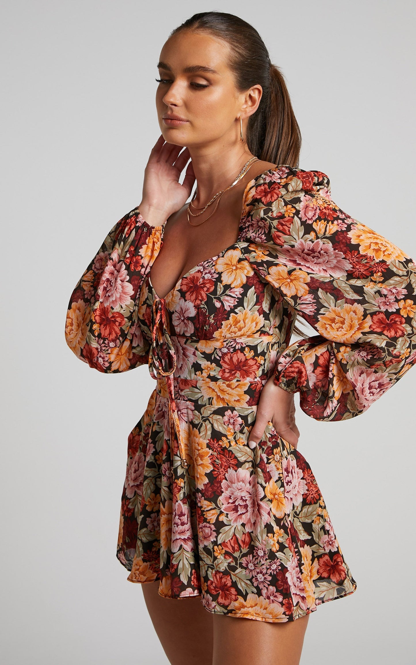 Lorie Playsuit - Long Sleeve Sweetheart Playsuit in Boheme Floral