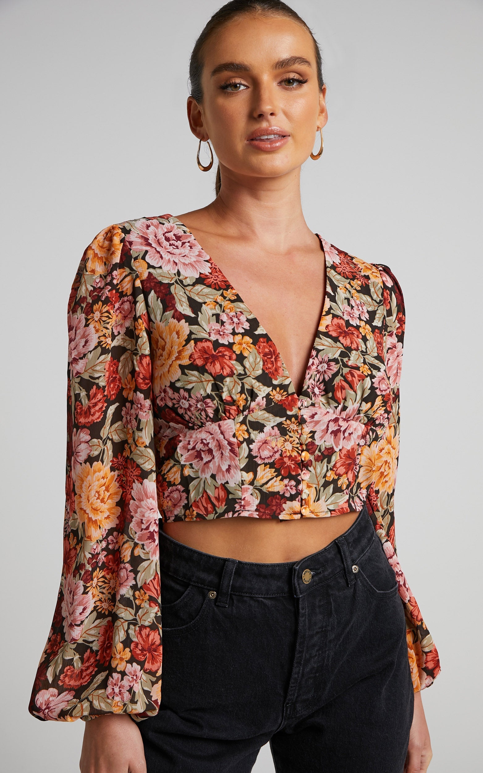 Lorie Top - V Neck Long Sleeve Top in Boheme Floral