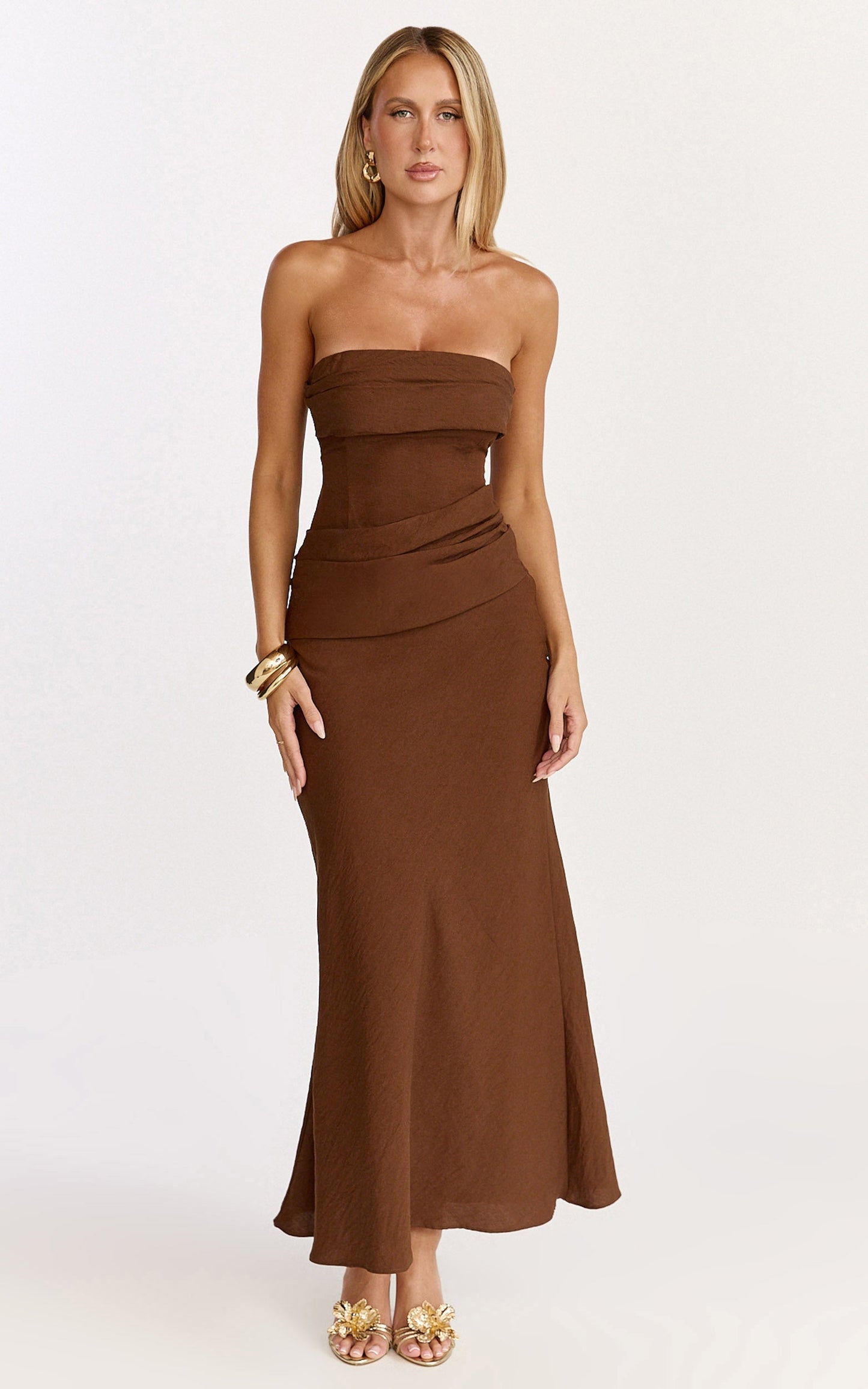 Lottie Maxi Dress - Strapless Dress in Chocolate