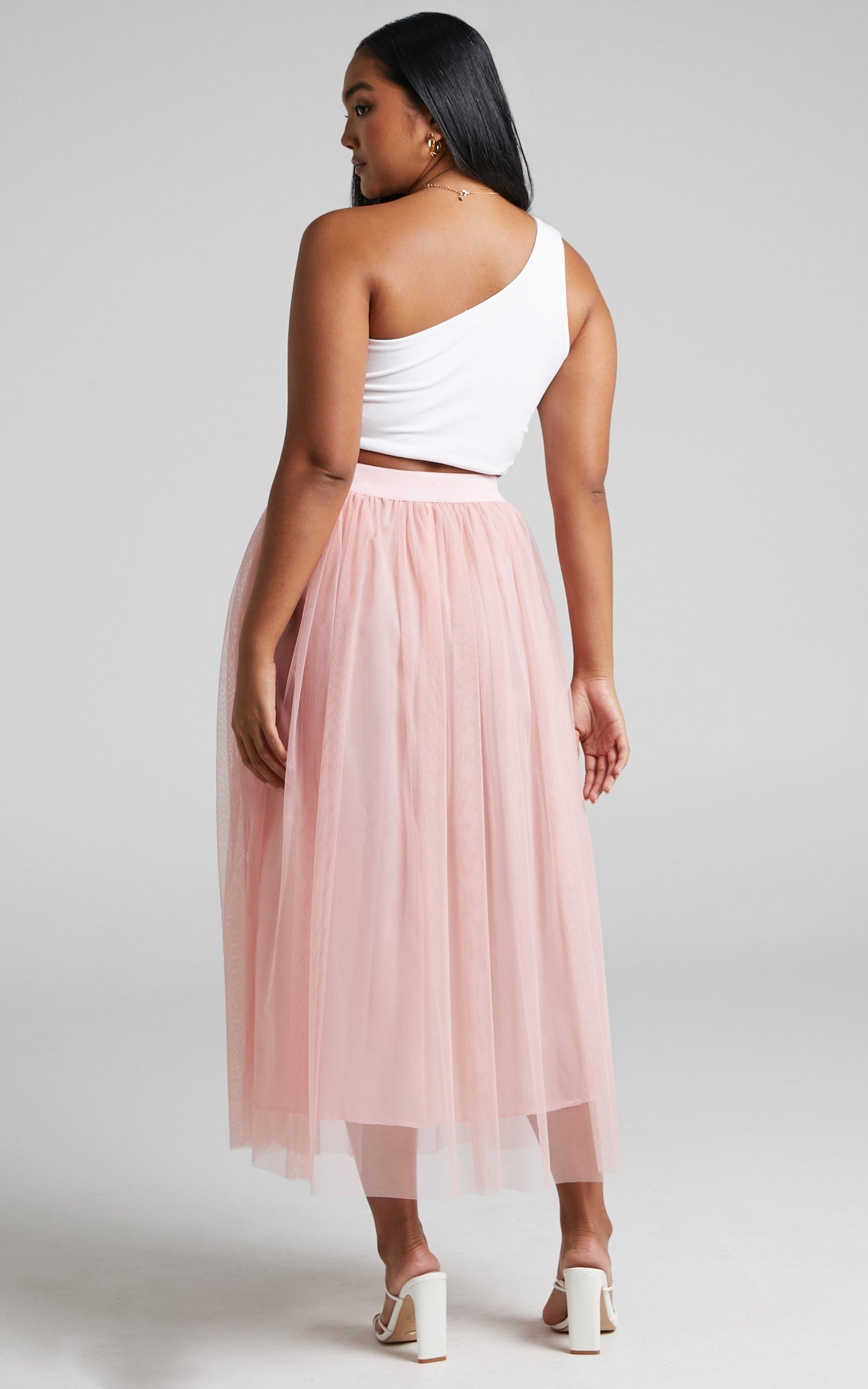 Louejoy Maxi Skirt in Tulle in Pale Pink