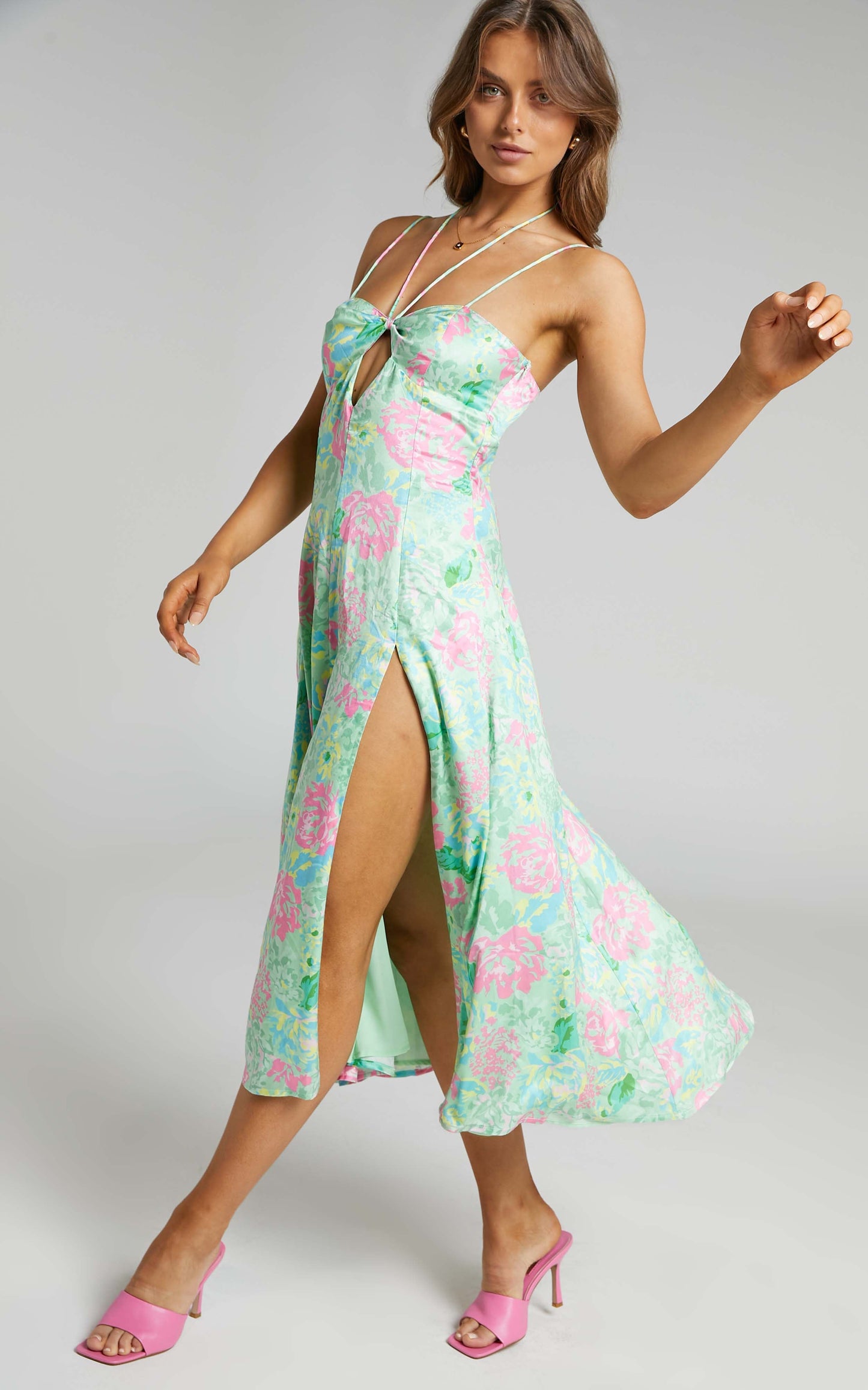 Lousine Halter Neckline Midi Dress in Neon Dreamer