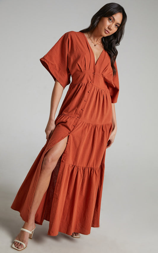 Louvain Tiered Maxi Dress in Rust