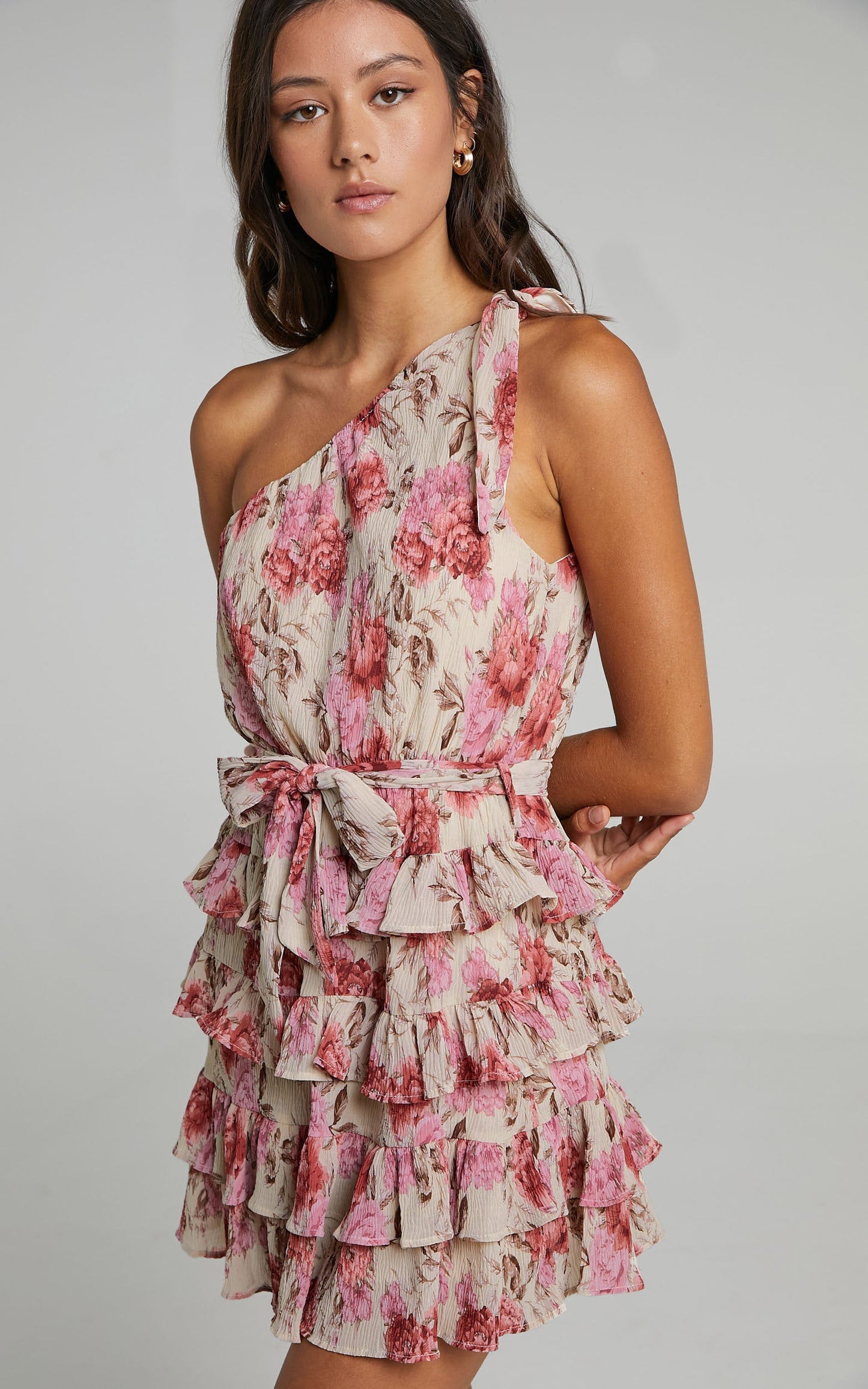 Love You More Mini Dress - One Shoulder Dress in Rose Floral