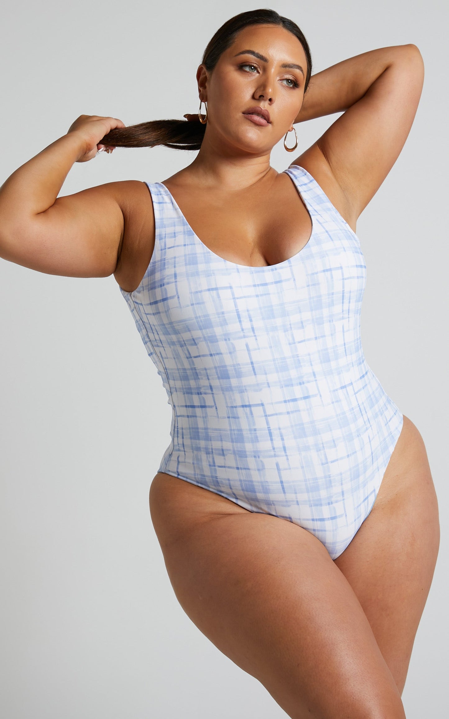 Amalie The Label - Bianna Nylon Reversible Low Scoop Back One Piece in Valencia Floral/Chieti Check