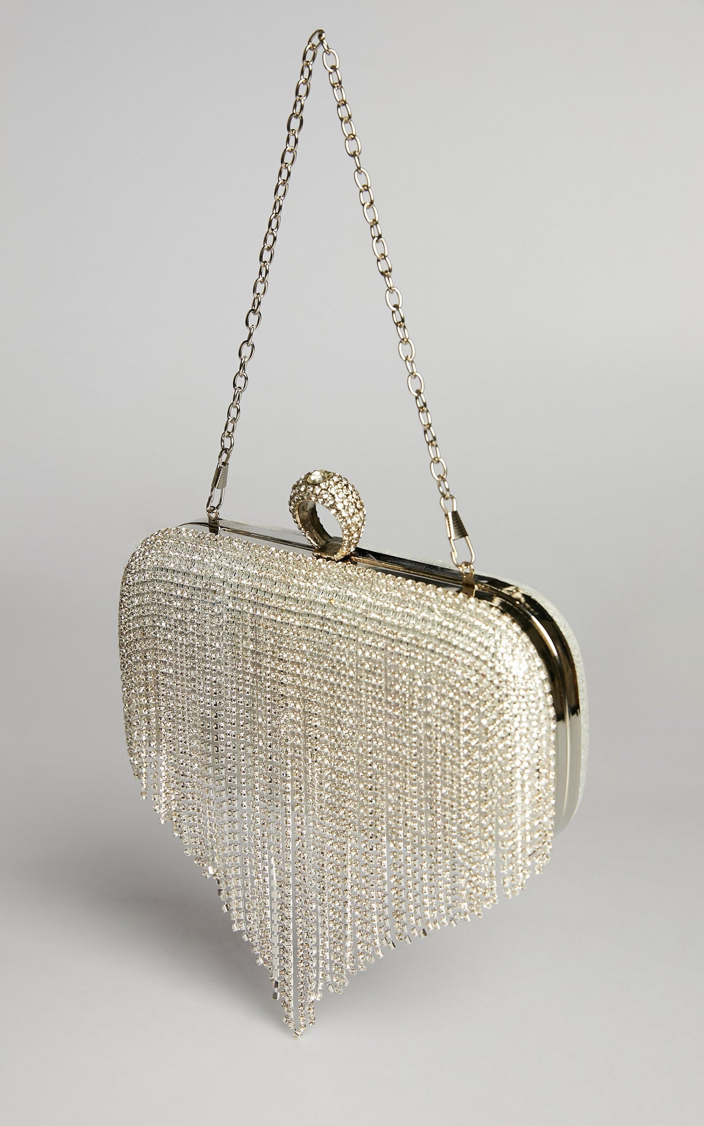 Loyetta Diamante Fringe Clutch Bag in Silver