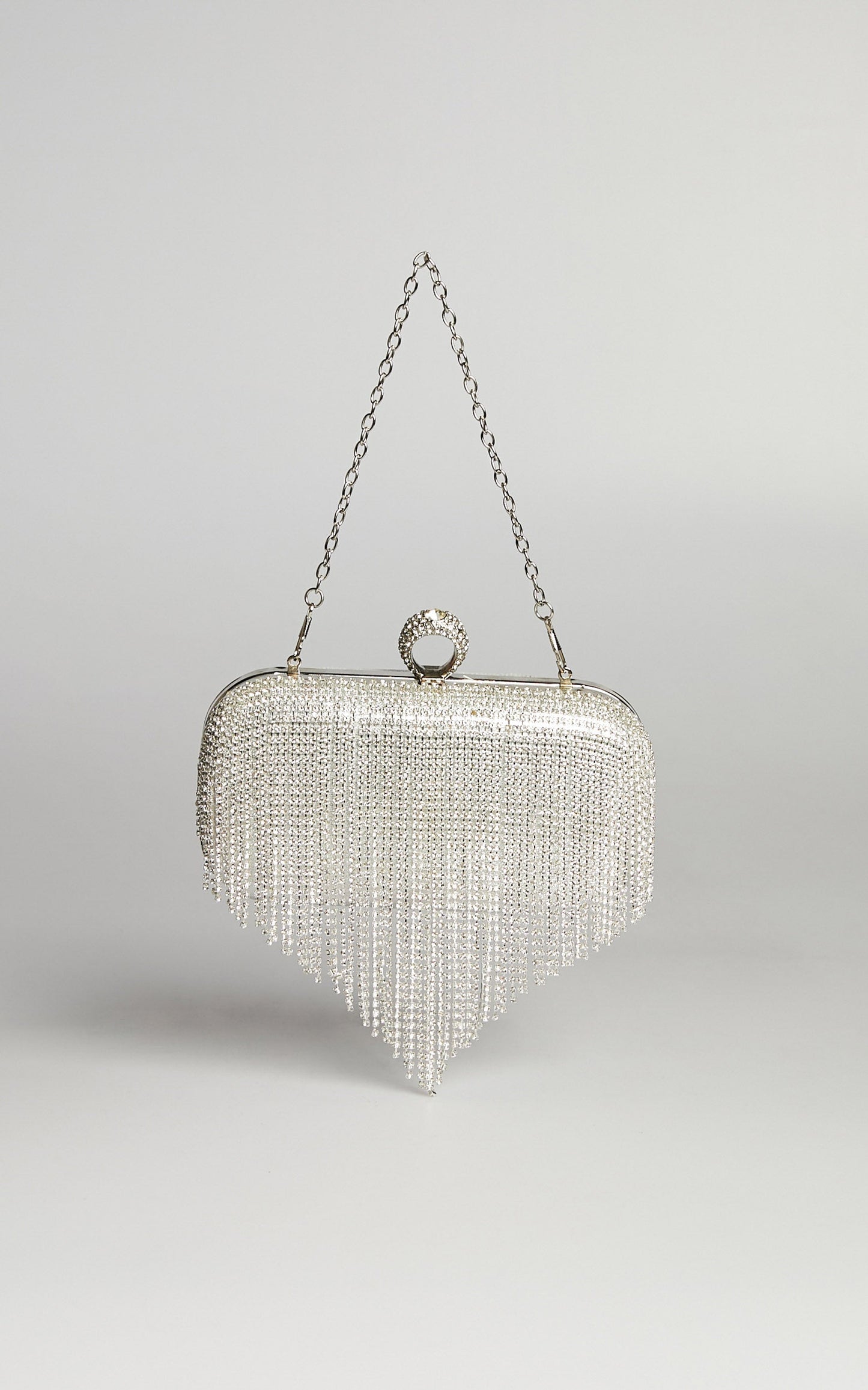 Loyetta Diamante Fringe Clutch Bag in Silver