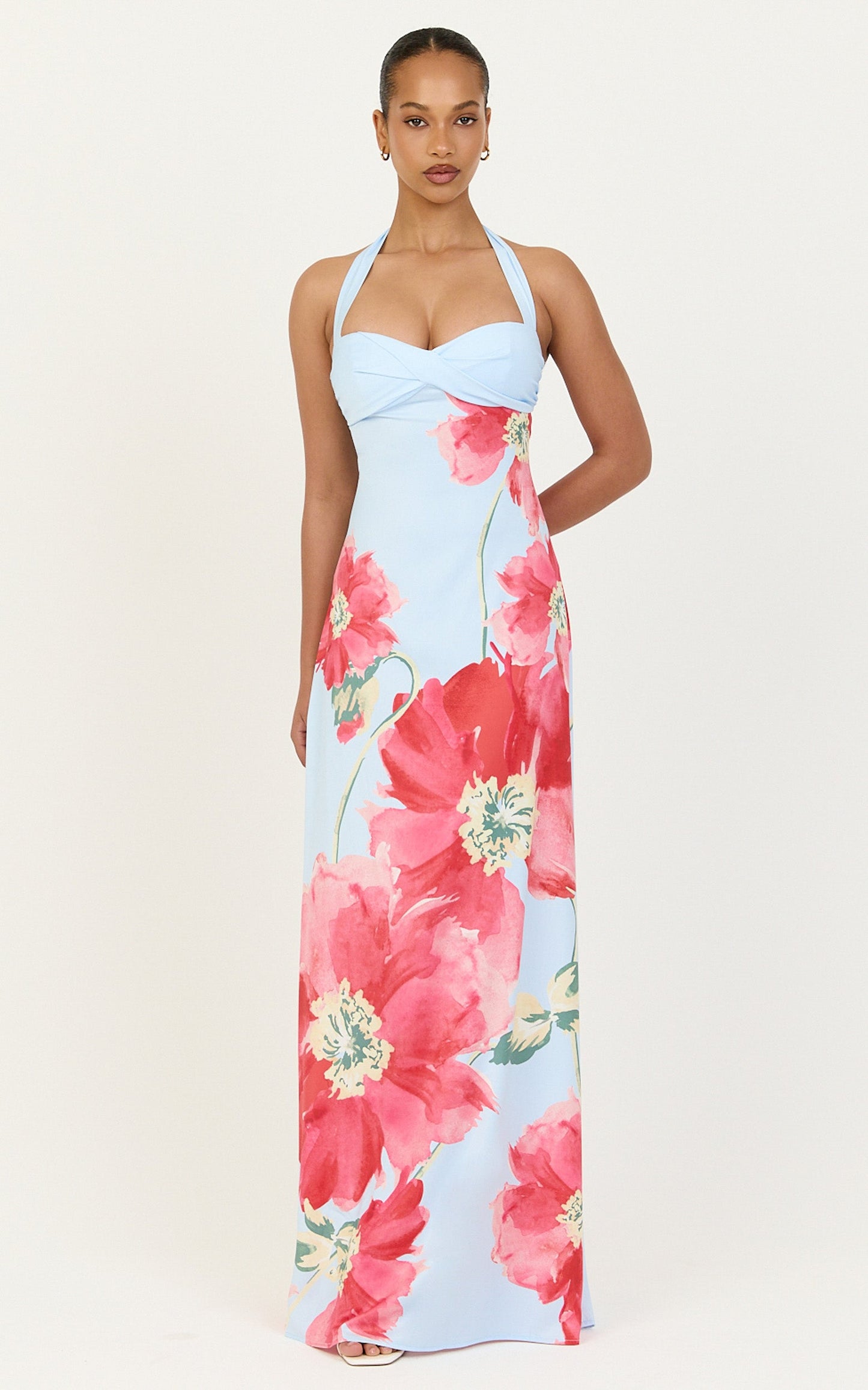 Luciana Maxi Dress - Halter Neck Twist Front Dress in Luciana Floral Print