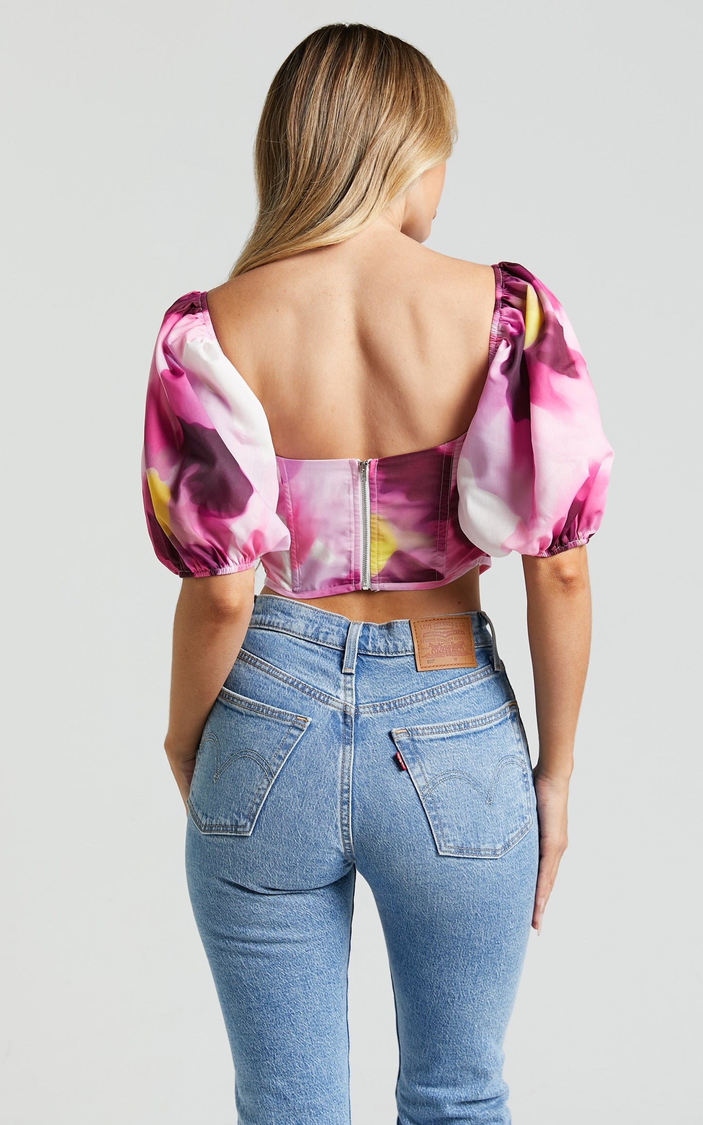 Lucienna Top - Sweetheart Blouson Puff Sleeve Corset in Zinnia Bloom