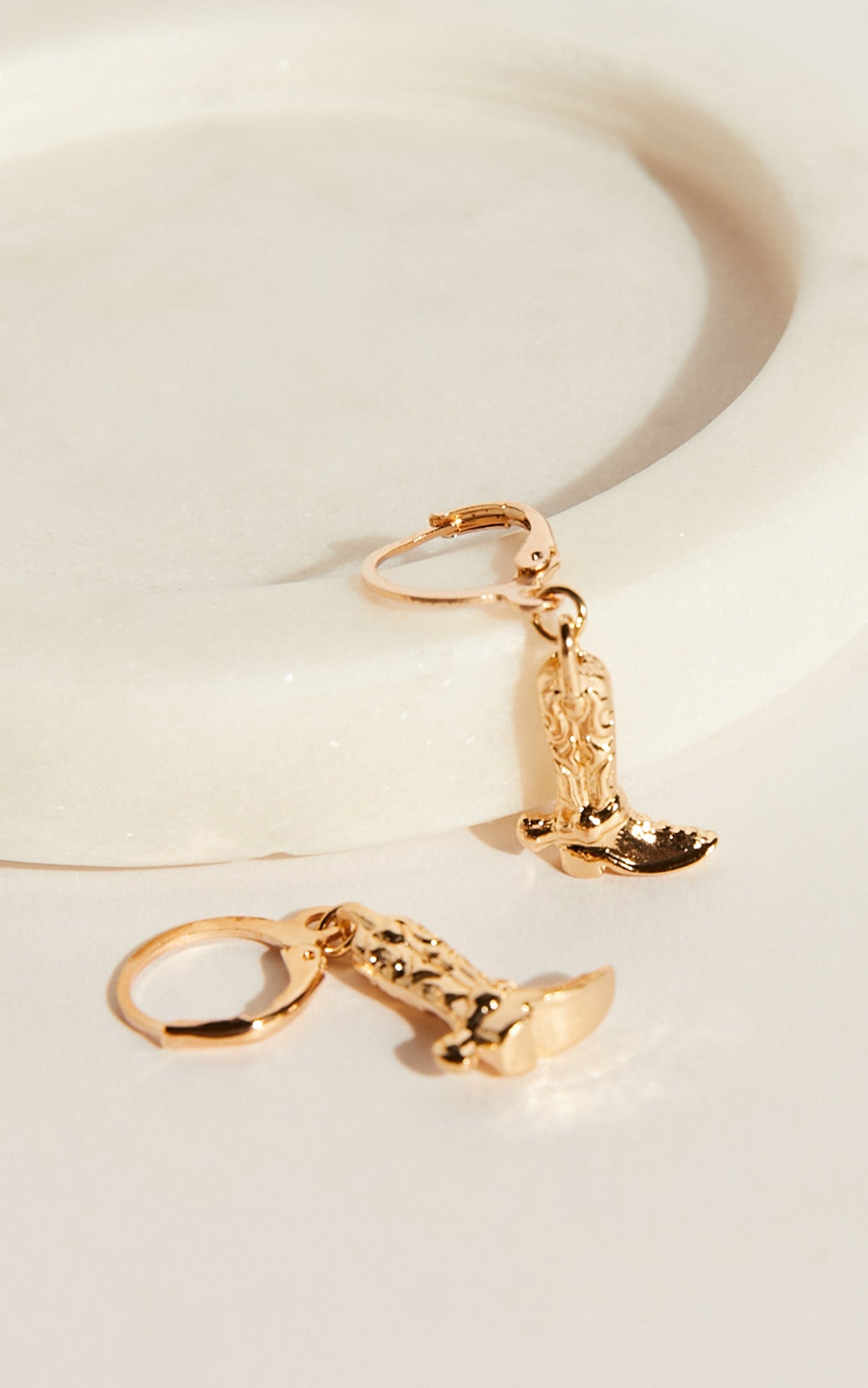 Luecia Cowboy Boot Drop Hoop Earrings in Gold