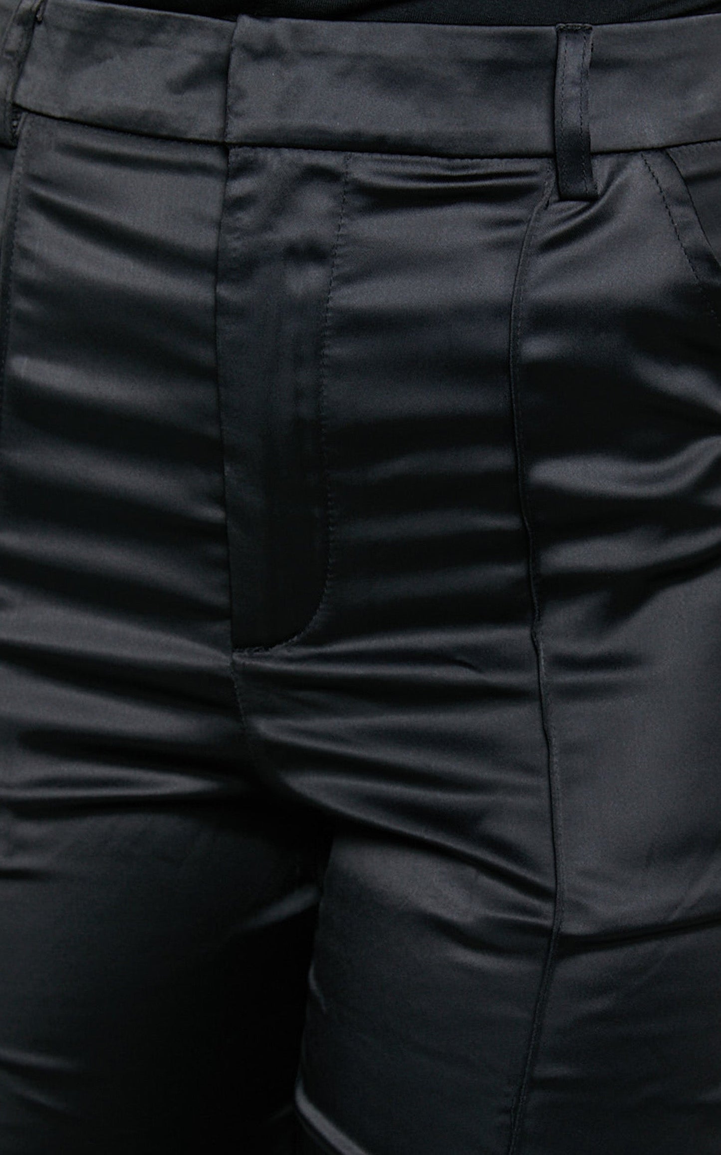 Luella Pants - Satin Straight Leg Tailored Trousers in Black