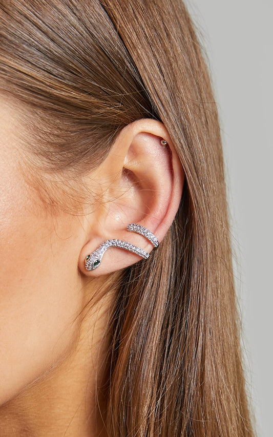 Lulah Diamante Snake Single Stud Earring in Silver