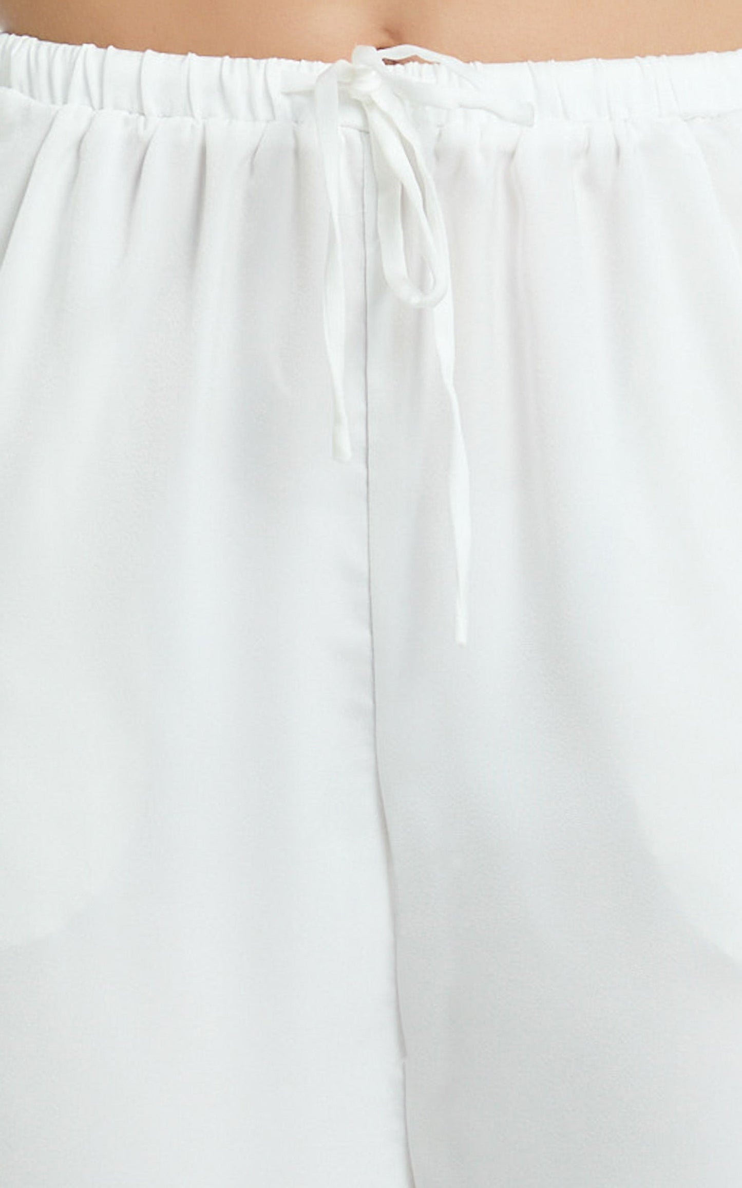 Luna Pants - Satin Elasticated Tie Wide Leg Pants in White