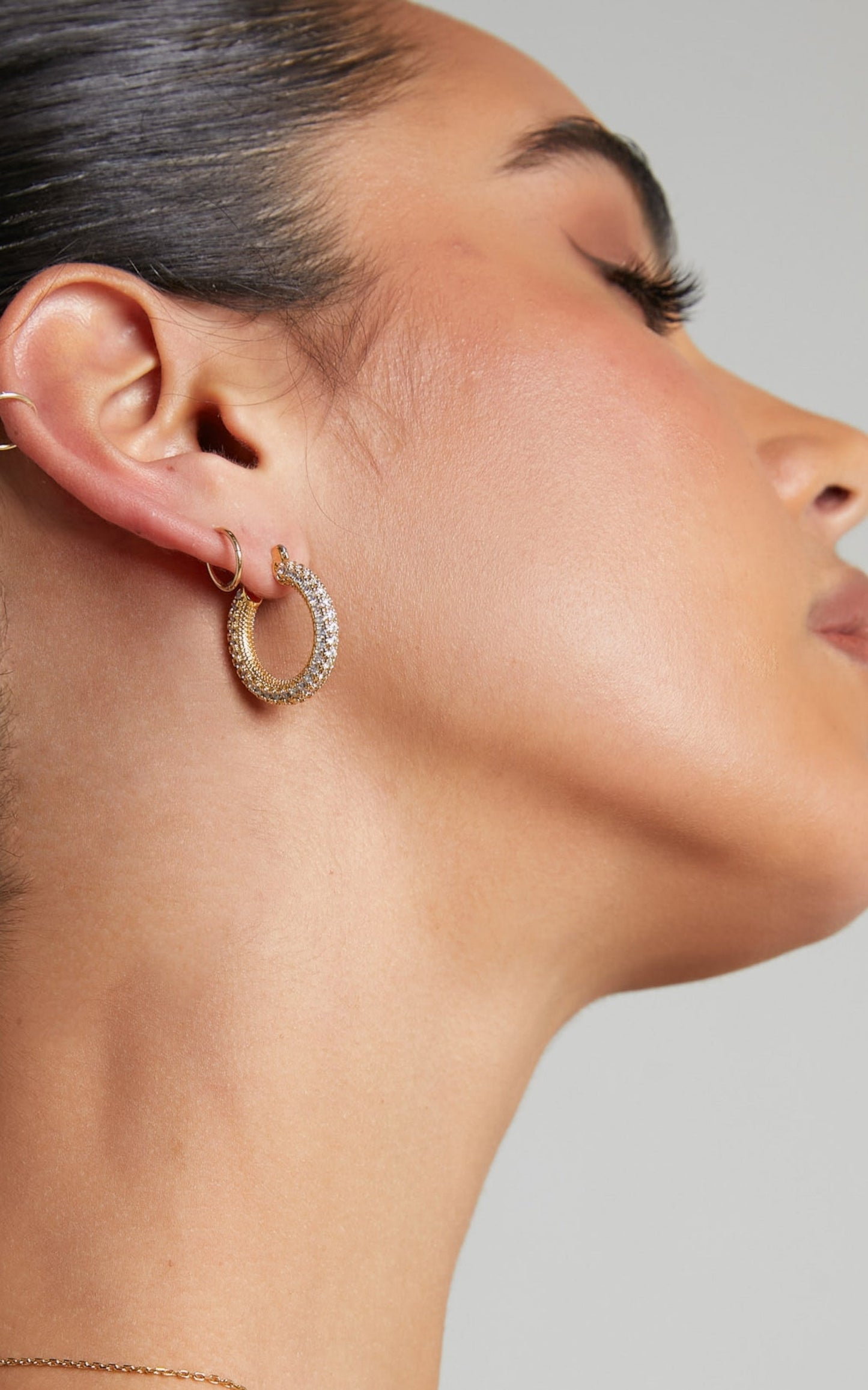 Luv AJ - Pave Estelle Hoops in Light Gold