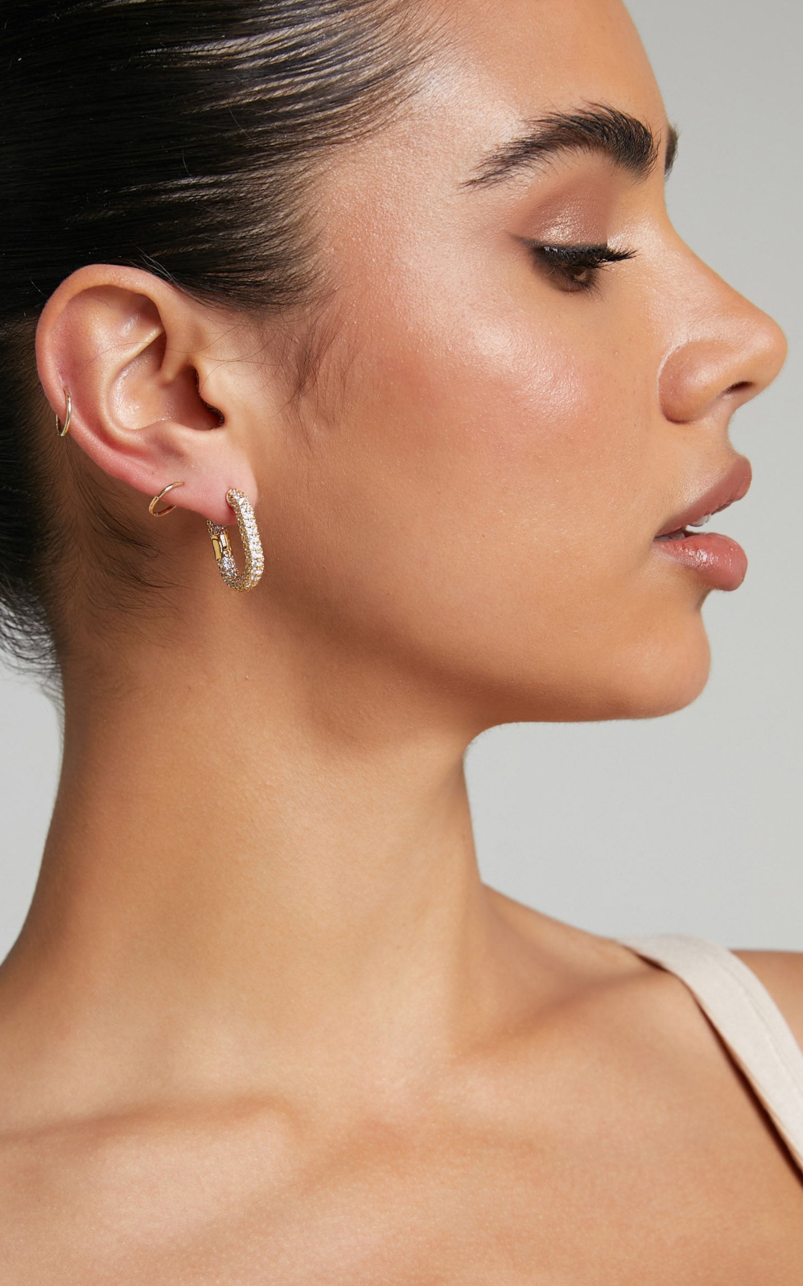 Luv AJ - XL Pave Chain Link Hoops in Gold