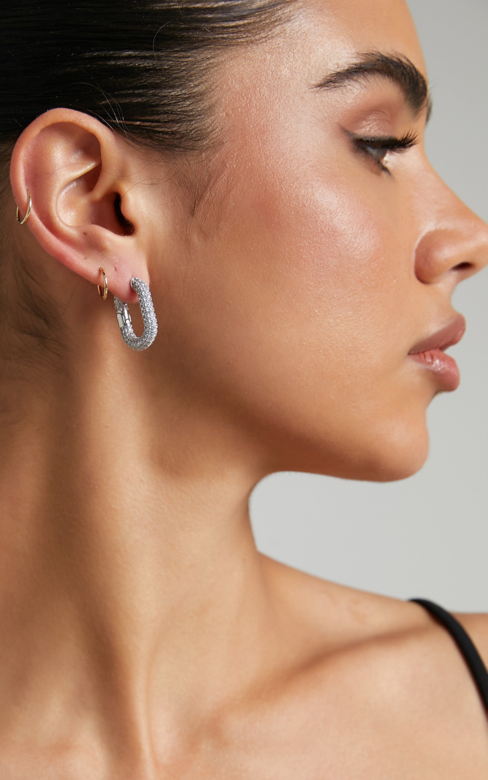 Luv AJ - XL Pave Chain Link Hoops in Silver