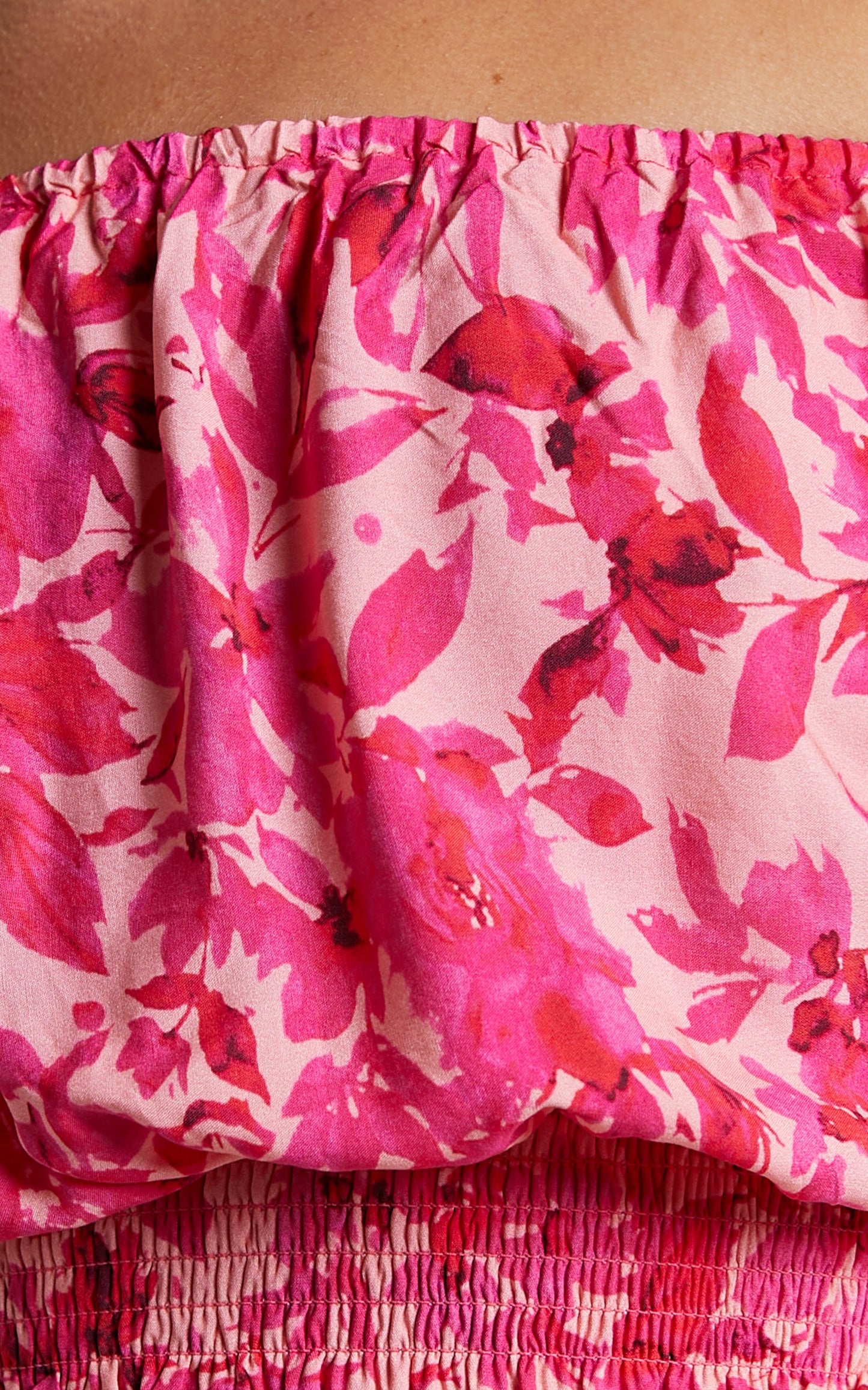 Lydia Top - Off Shoulder Puff Sleeve Shirred Top in Pink Floral