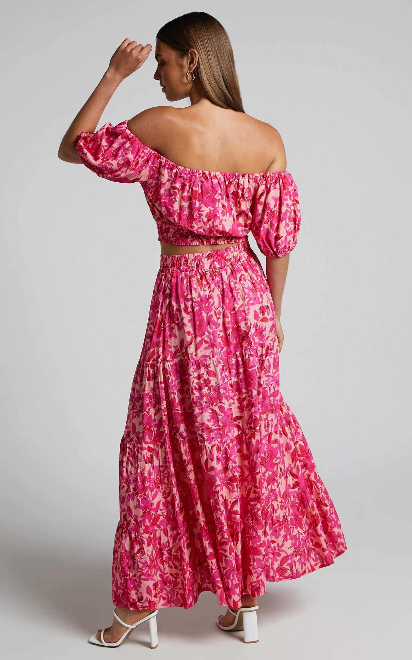 Lydia Skirt - Tiered Maxi Skirt in Pink Floral