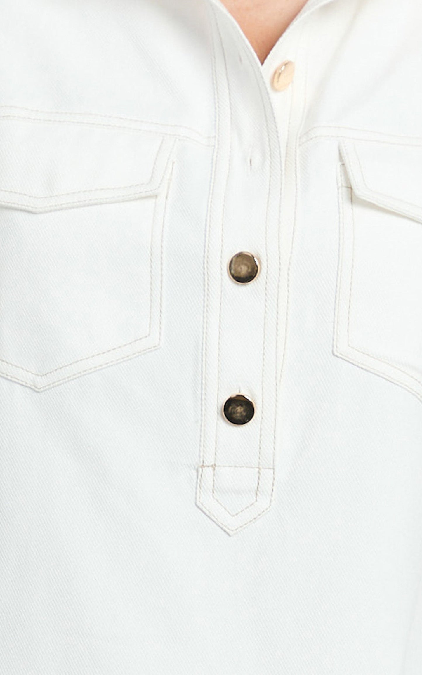 Lynda Mini Dress - Short Sleeve Collared Patch Pocket Shift Dress in Off White