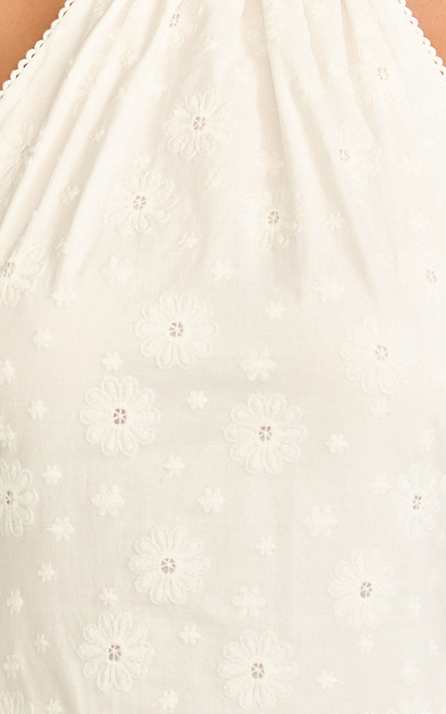 Lyra Mini Dress - Broderie Halter Neck Tie Drop V Waist Dress in White
