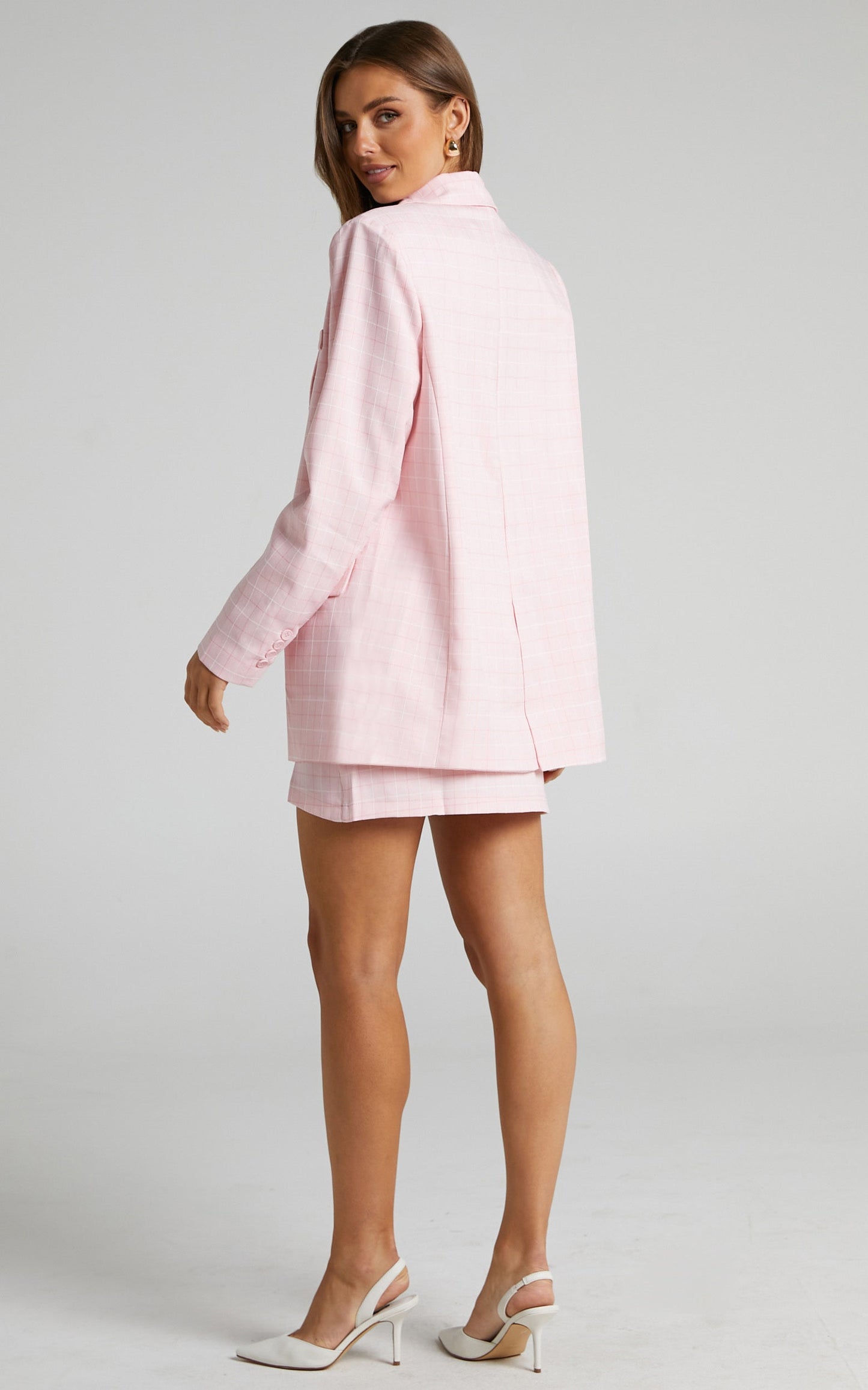 Maddiline Single Breasted Blazer in Pink Check