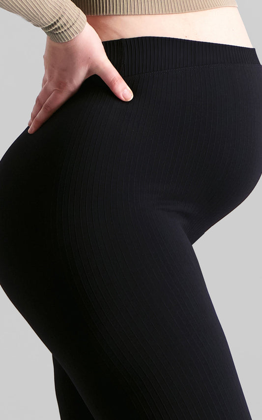 Aim'n - MATERNITY RIBBED SEAMLESS TIGHTS in Black