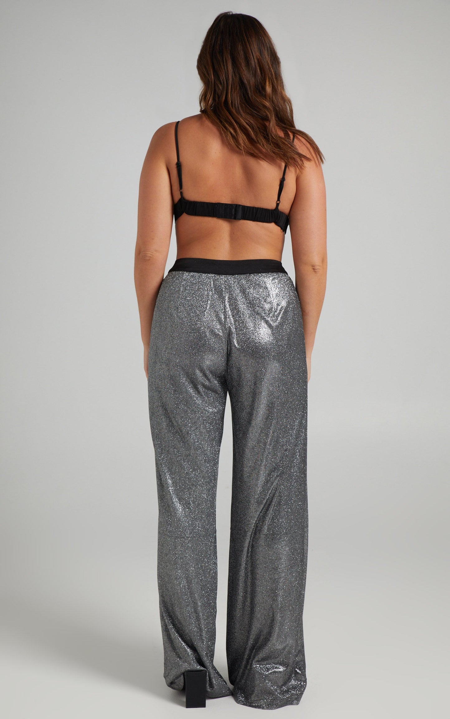 Sharleez Pants - Glitter High Waisted Tailored Wide Leg Pants in Metallic