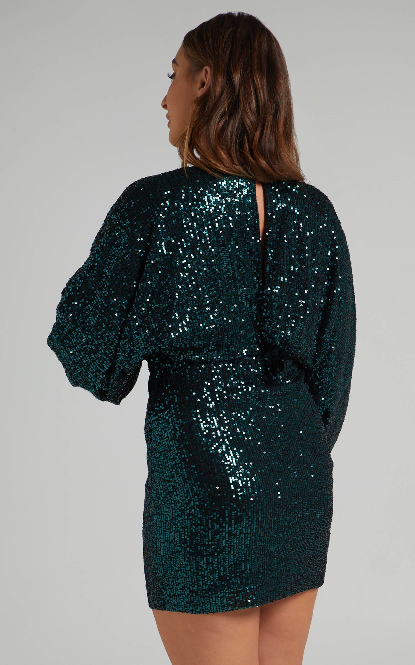 Erine Mini Dress - Long Sleeve Sequin Dress in Teal