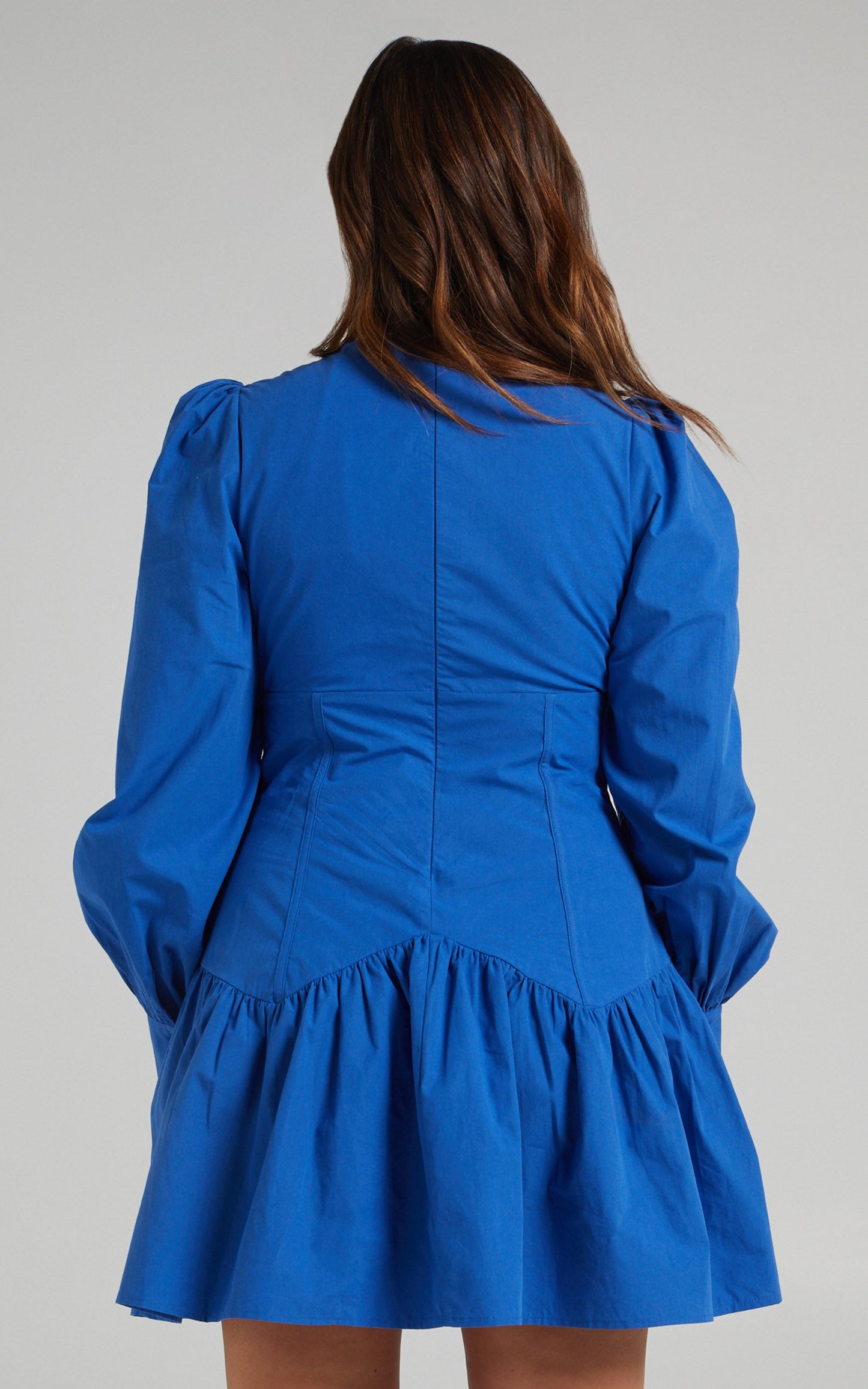 Carlyle Mini Dress - Long Sleeve Corset Dress in Bright Blue