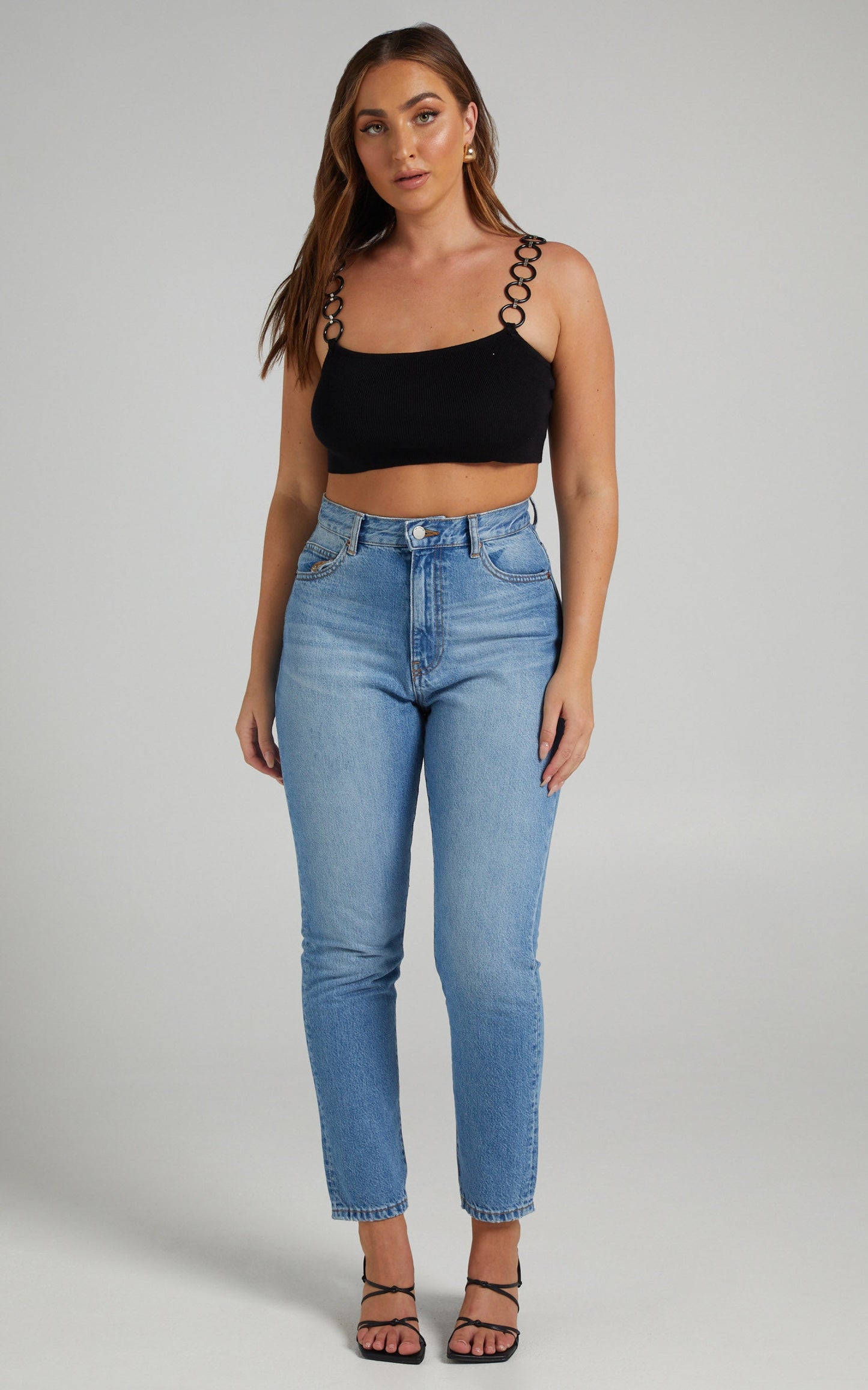 Chyvonne Ring Strap Knit Crop in Black