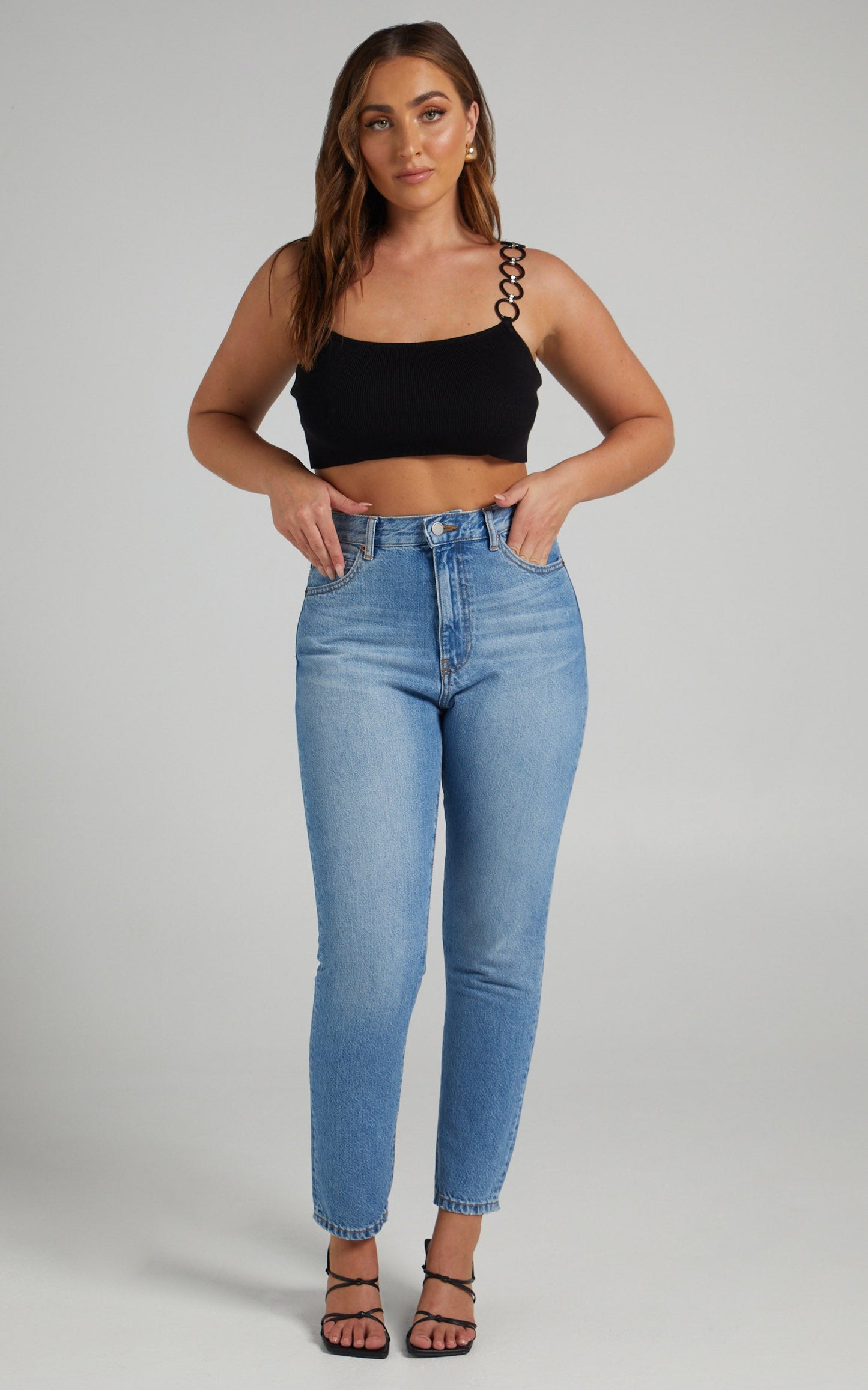 Chyvonne Ring Strap Knit Crop in Black
