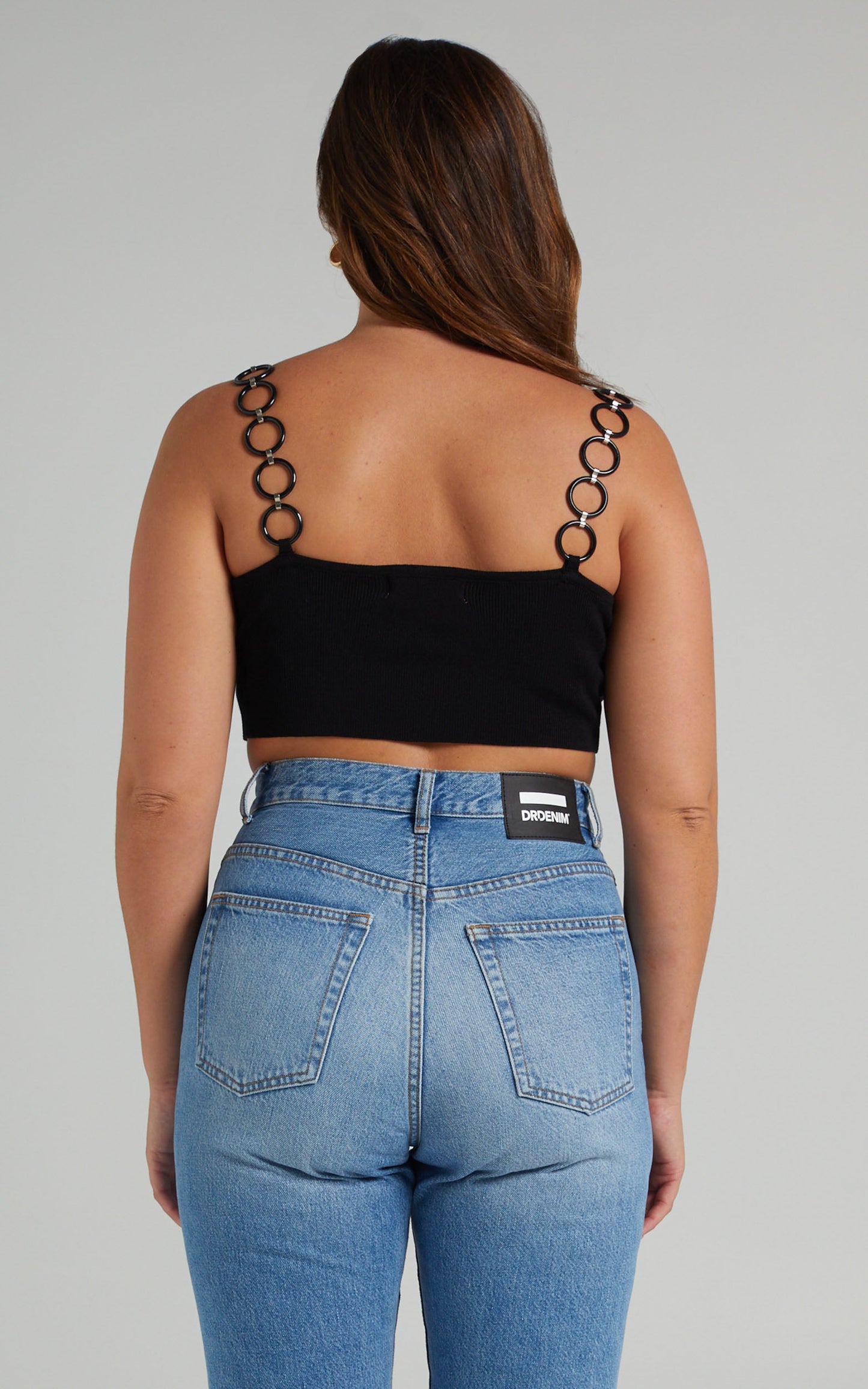 Chyvonne Ring Strap Knit Crop in Black