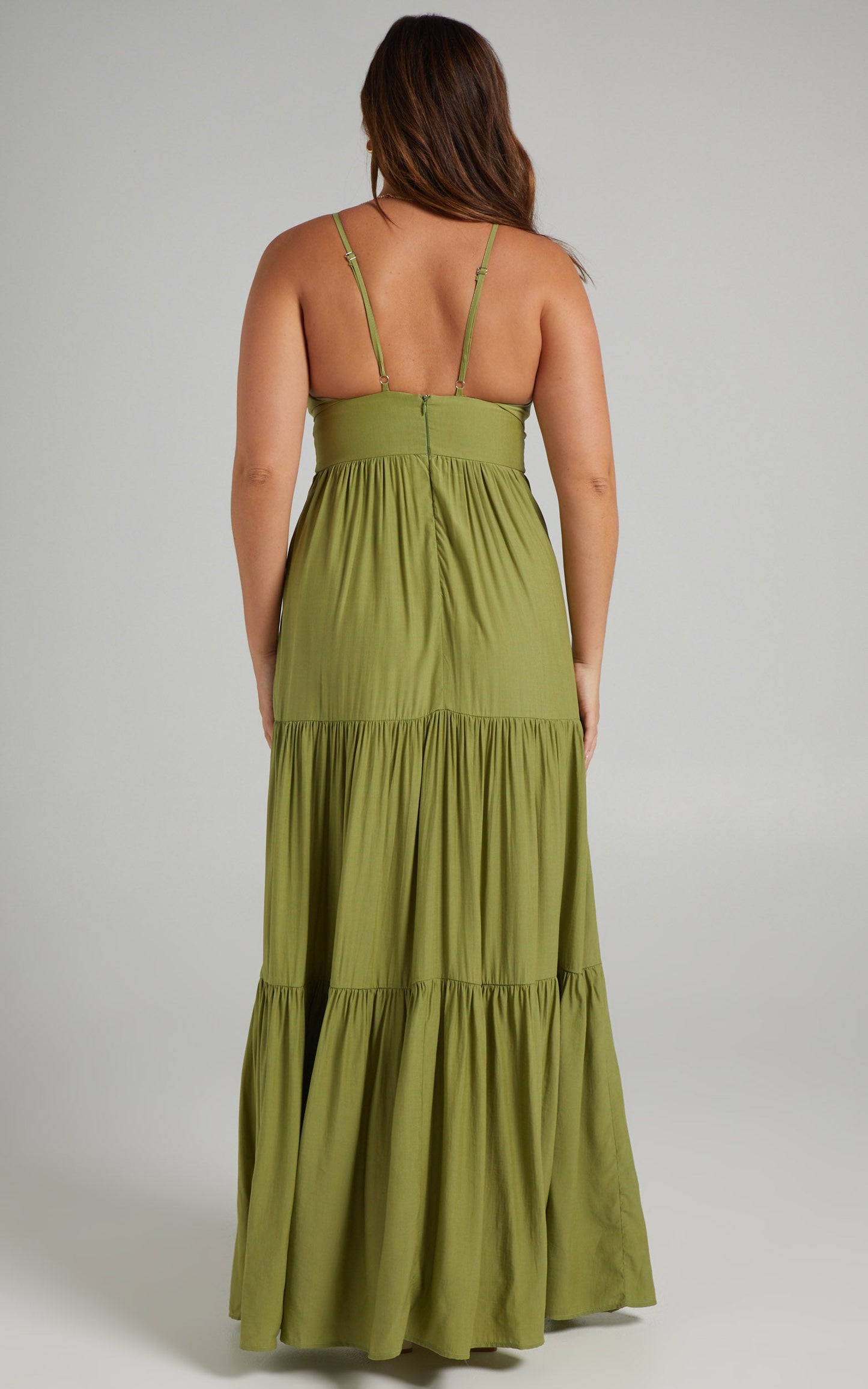 Carmelle Halter Cut Out Tiered Maxi Dress in Sage