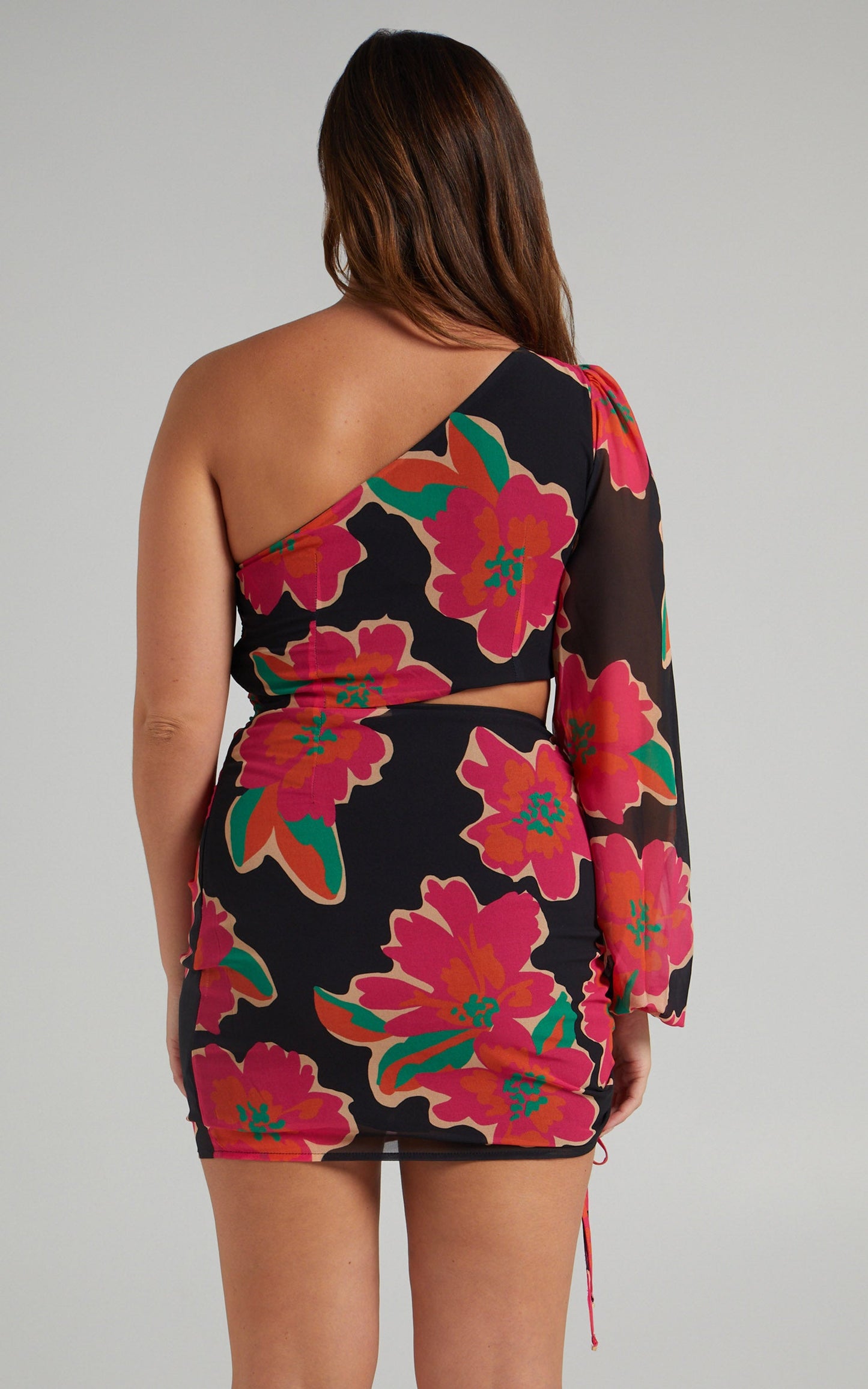 Runaway The Label - Angel One Shoulder Dress in Pink Floral
