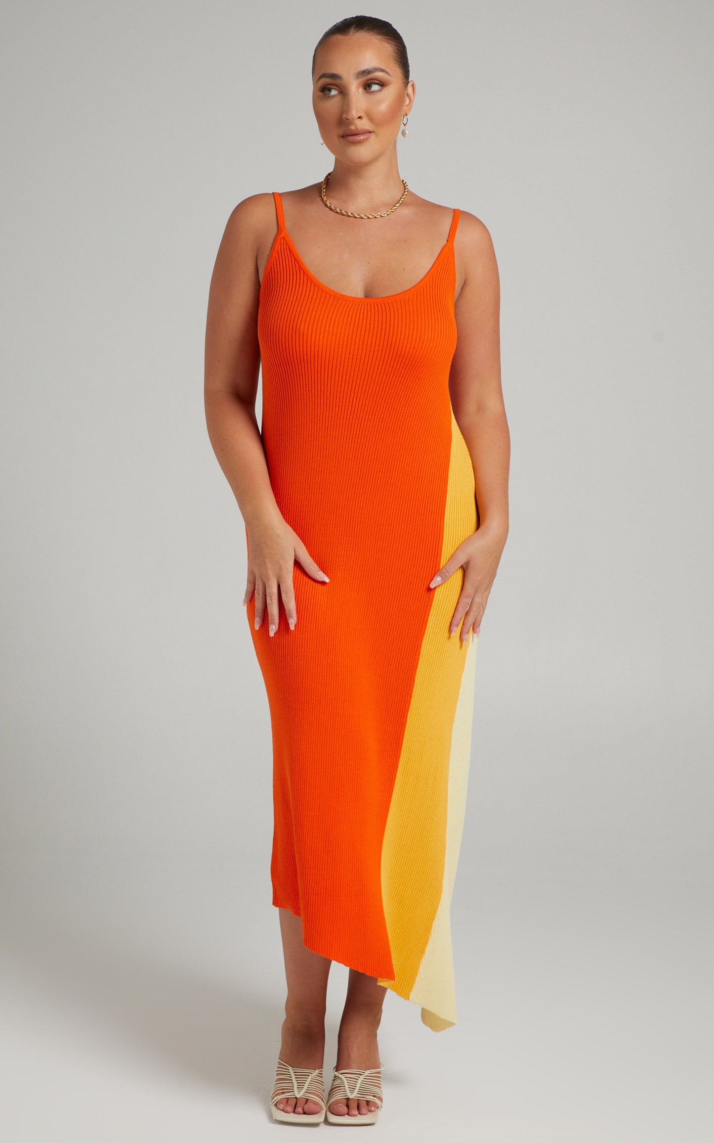 Claudia Knit Dress with Godet Side Panel in Orange